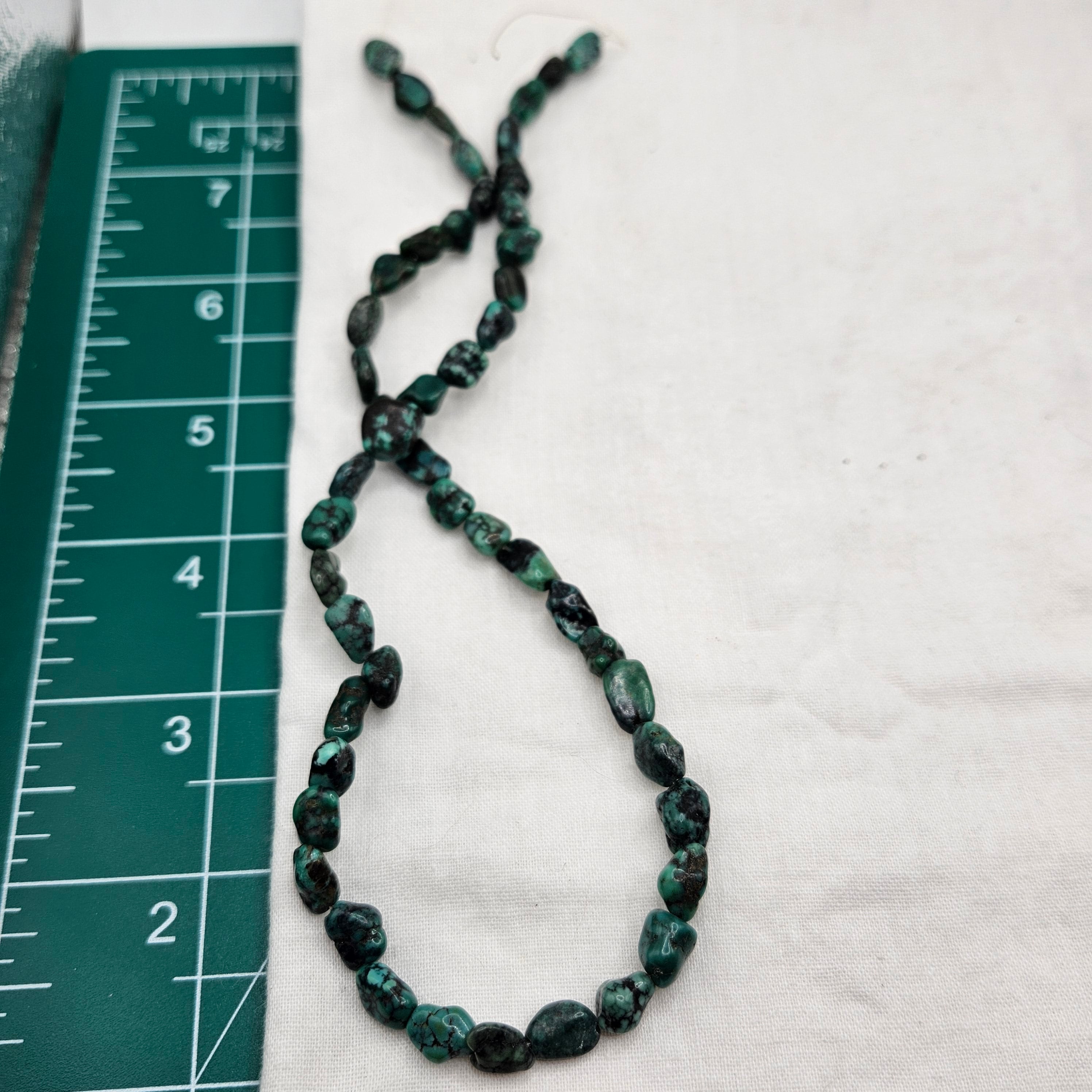 Genuine Dark Blue Turquoise Nugget Beads 9x6mm 16" Strand | Black Matrix