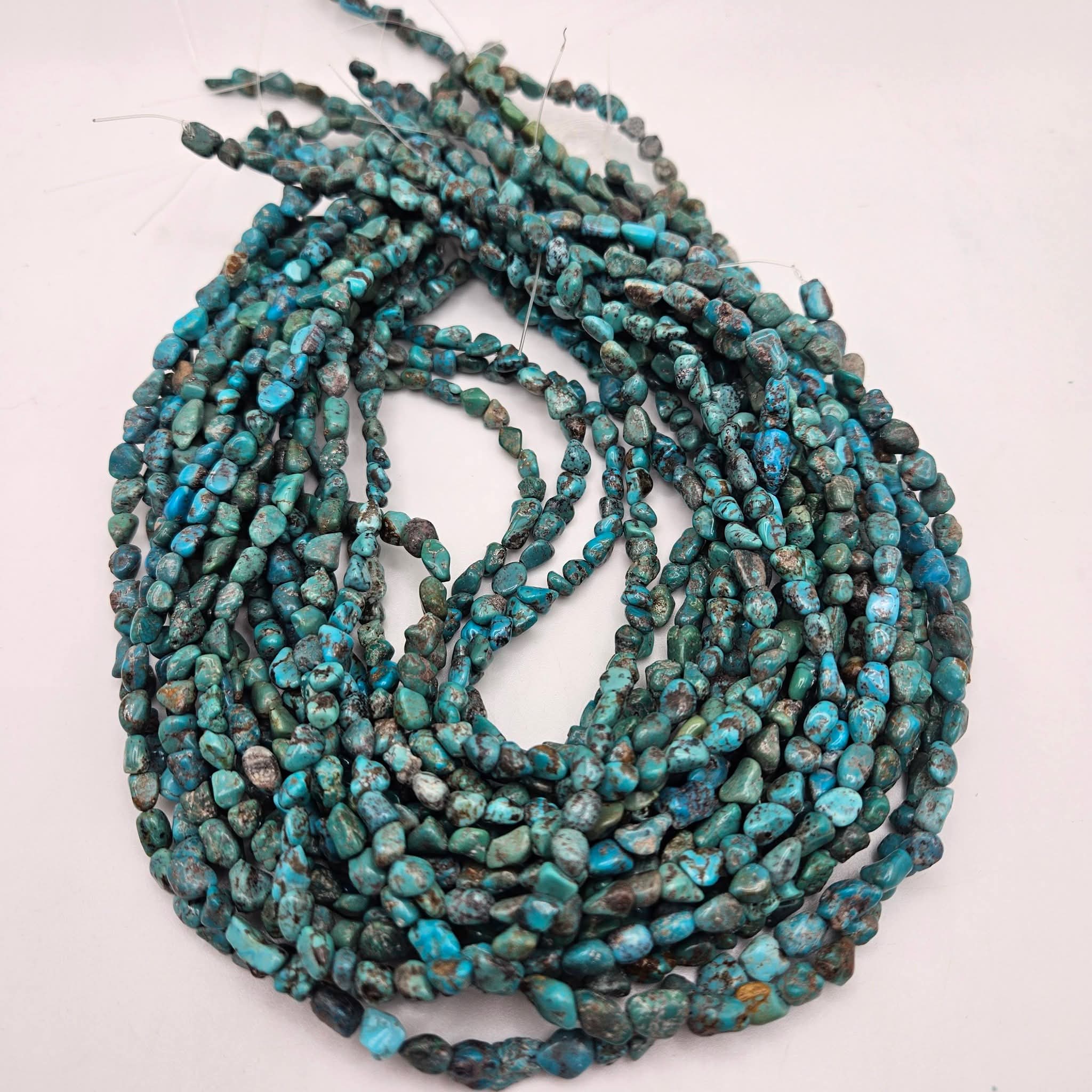 Genuine Turquoise Nugget Beads 5x7mm 16" Strand | Blue & Green with Brown Matrix