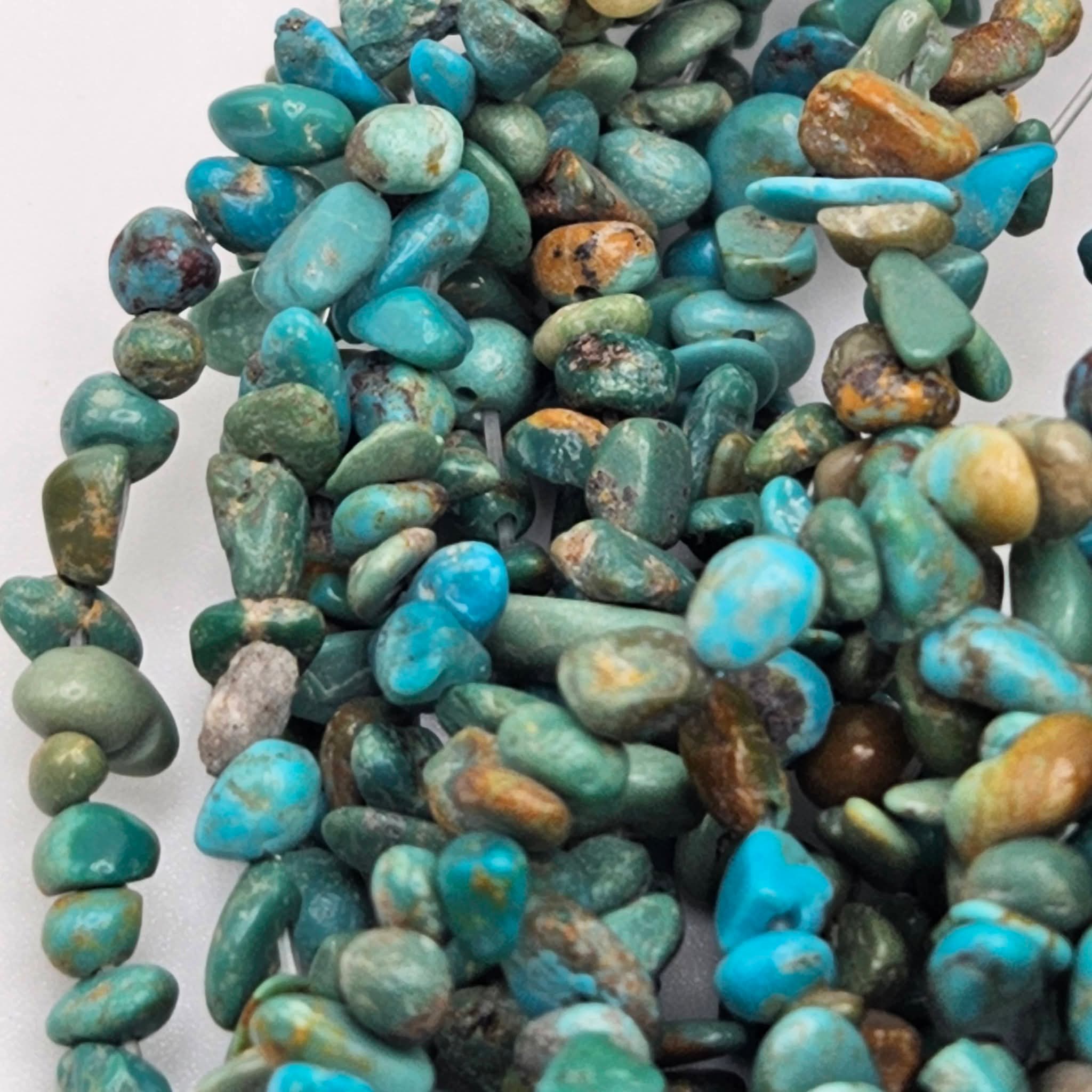 Genuine Multi Color Turquoise Chip Beads 2mm 16" Strand | Brown & Black Matrix