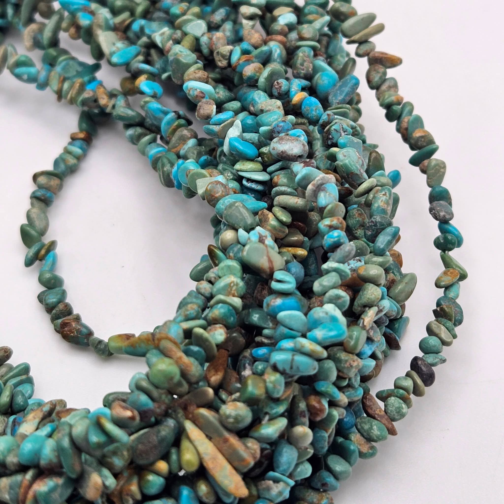 Genuine Multi Color Turquoise Chip Beads 2mm 16" Strand | Brown & Black Matrix