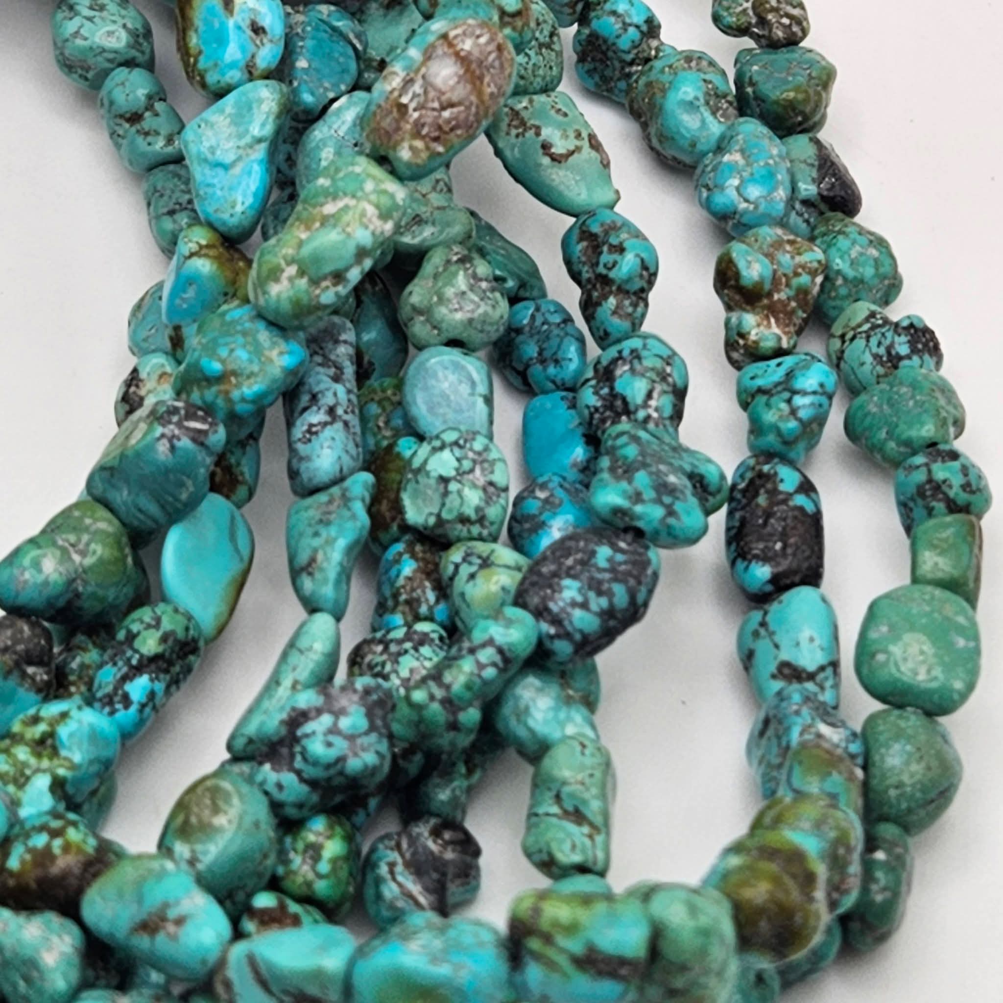 Genuine Turquoise Nugget Beads 11x7mm 15.5" Strand | Blue & Blue-Green with Black & Brown Matrix