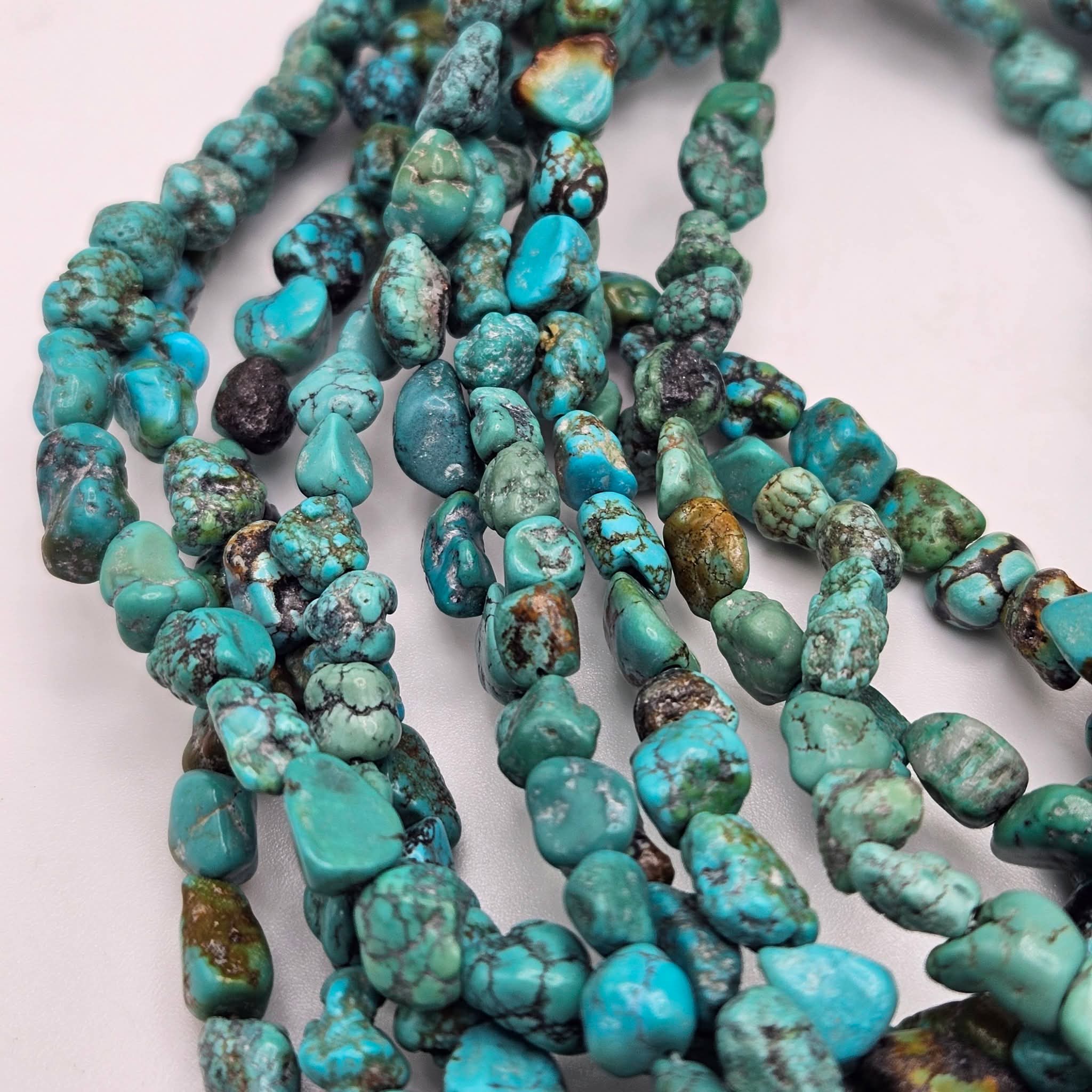 Genuine Turquoise Nugget Beads 11x7mm 15.5" Strand | Blue & Blue-Green with Black & Brown Matrix