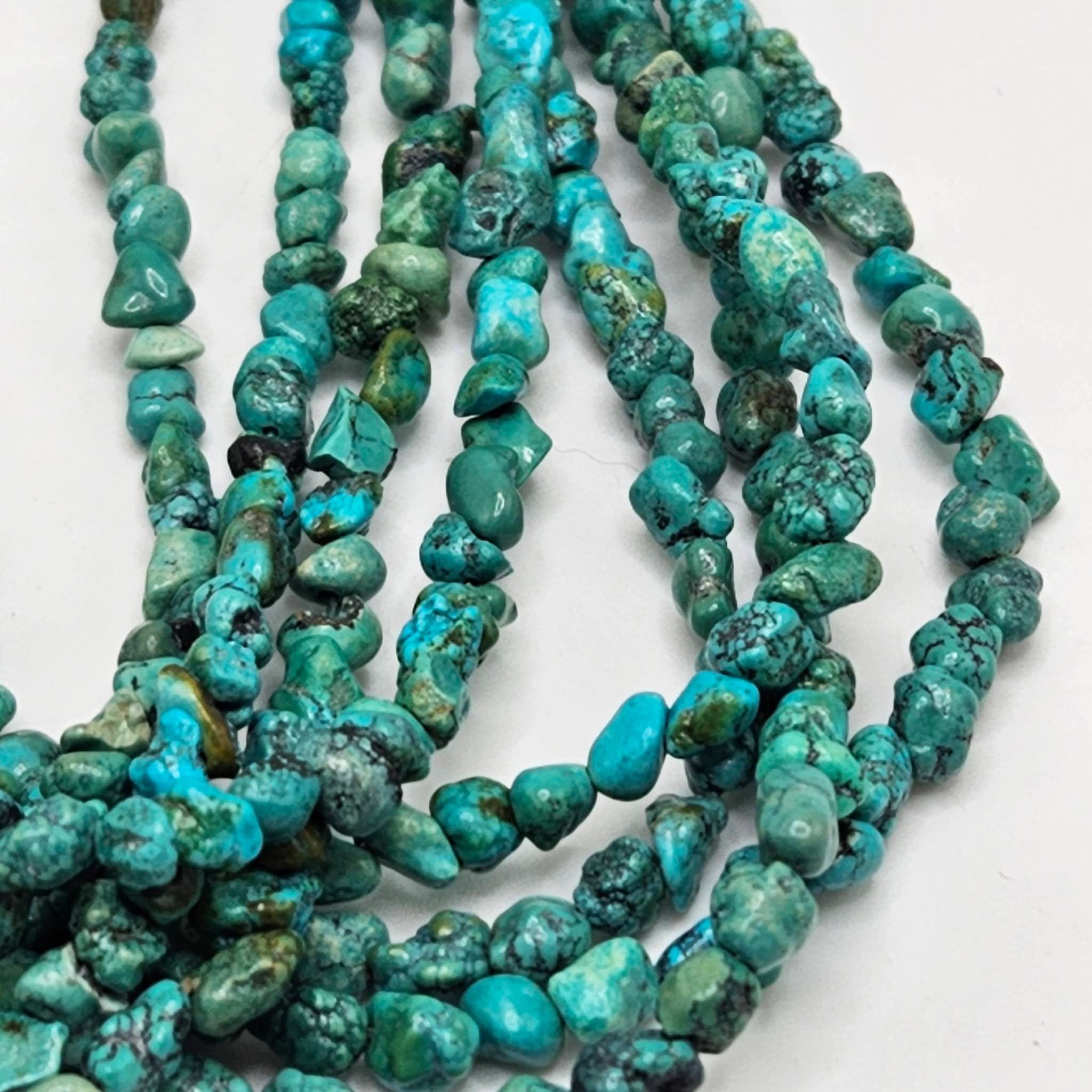 Genuine Turquoise Nugget Beads 4mm 16" Strand | Blue & Blue-Green with Black Matrix