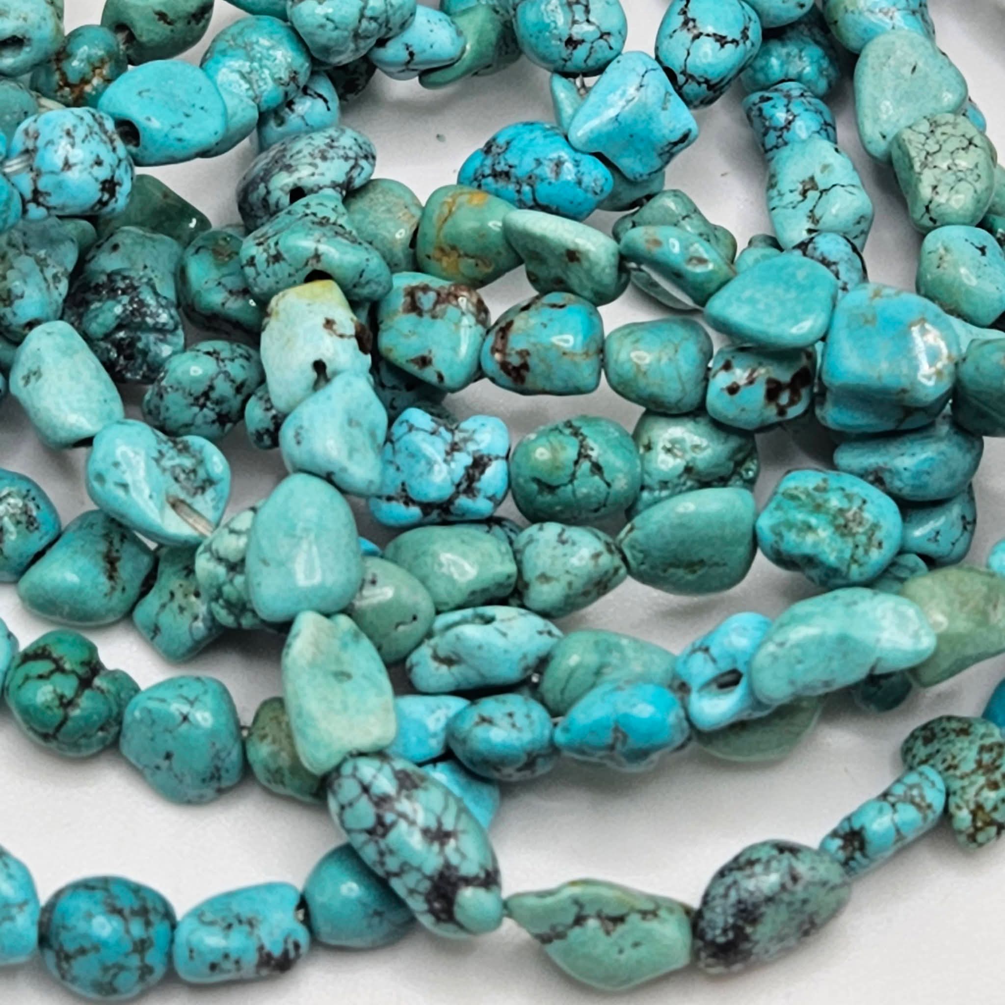 Genuine Turquoise Nugget Beads 6x5mm 15" Strand | Blue & Blue-Green with Black Matrix