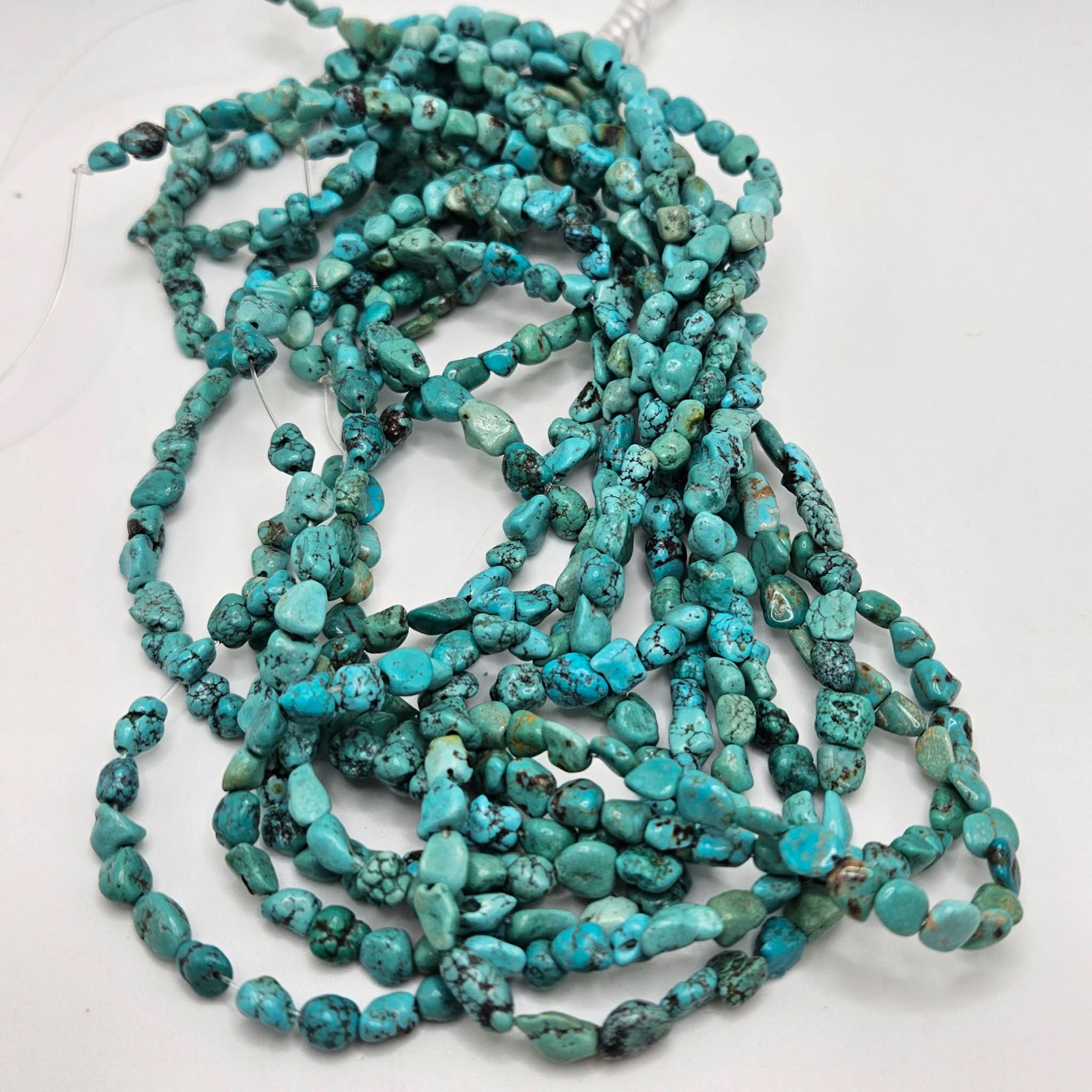 Genuine Turquoise Nugget Beads 6x5mm 15" Strand | Blue & Blue-Green with Black Matrix