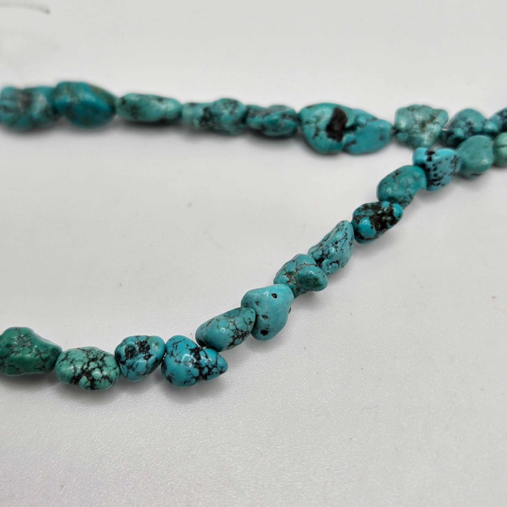 Genuine Turquoise Nugget Beads 6x5mm 15" Strand | Blue & Blue-Green with Black Matrix