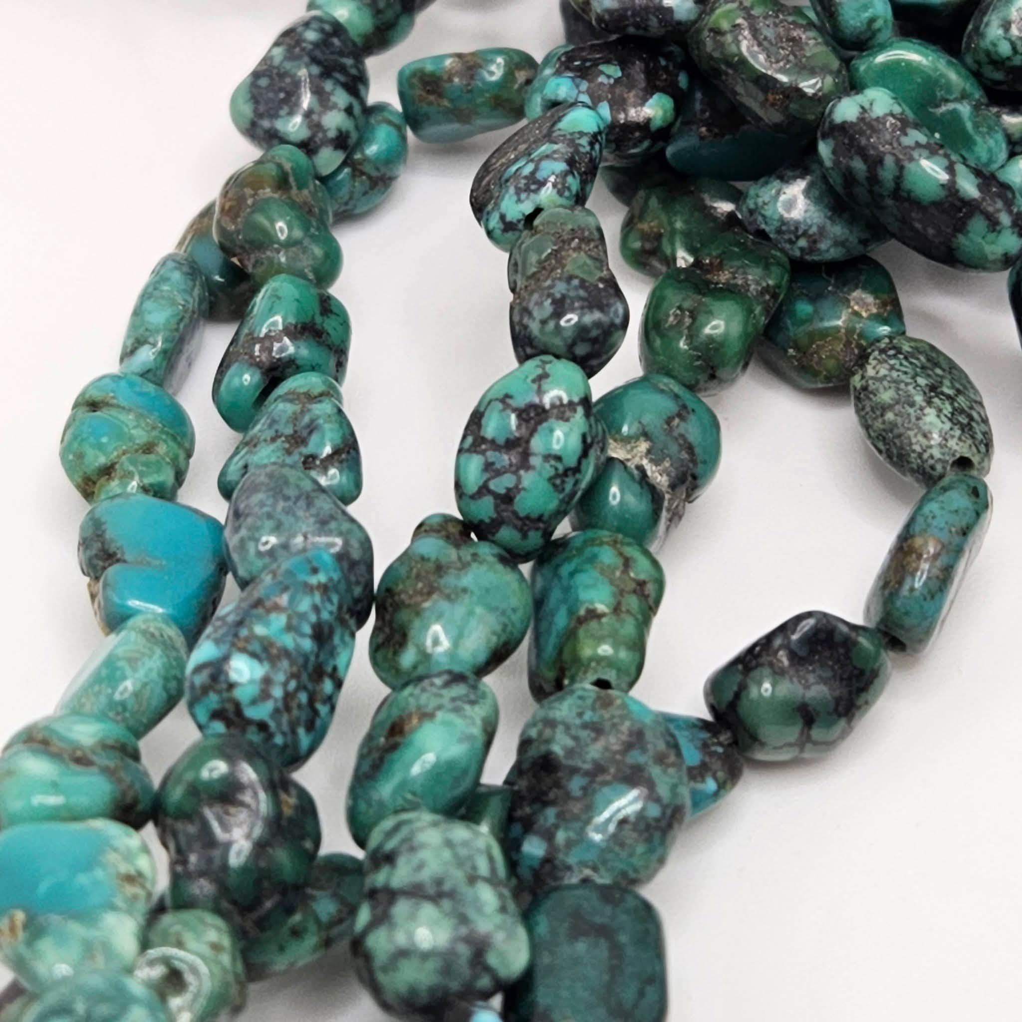 Genuine Dark Blue Turquoise Nugget Beads 9x6mm 16" Strand | Black Matrix