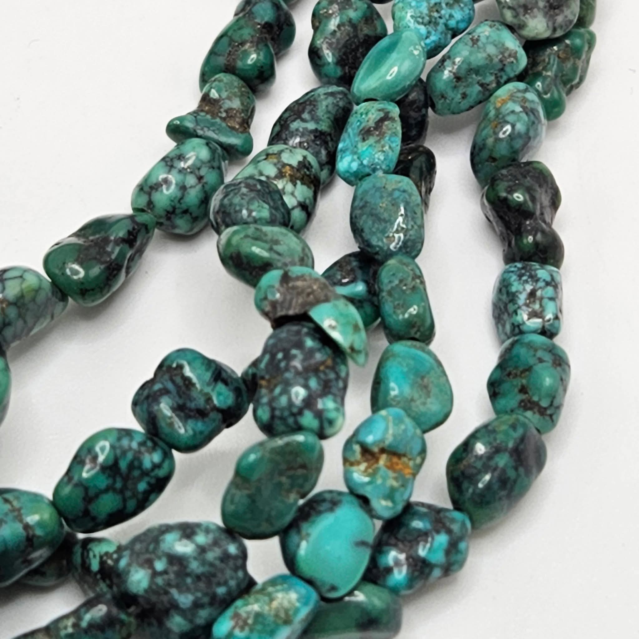 Genuine Dark Blue Turquoise Nugget Beads 9x6mm 16" Strand | Black Matrix