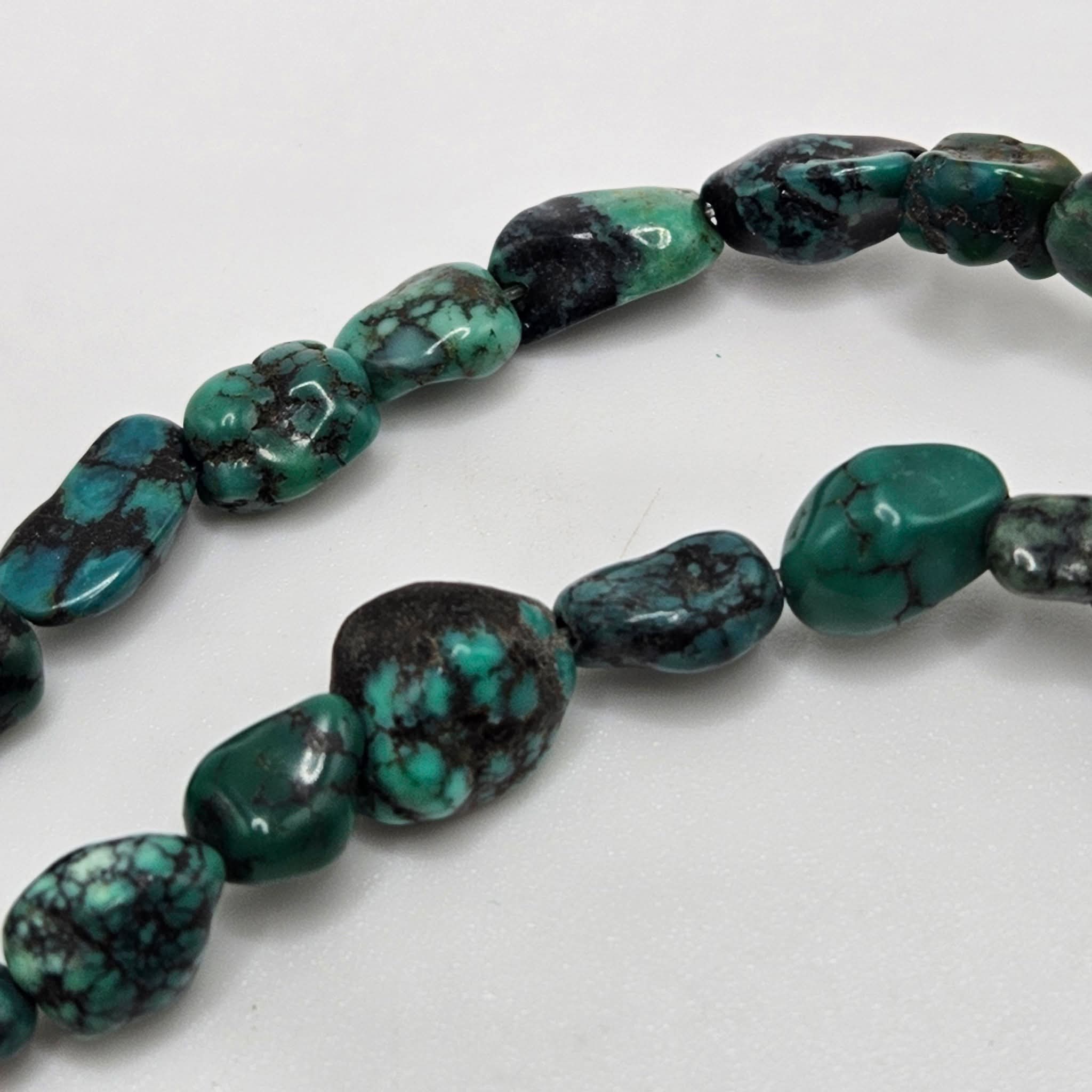 Genuine Dark Blue Turquoise Nugget Beads 9x6mm 16" Strand | Black Matrix