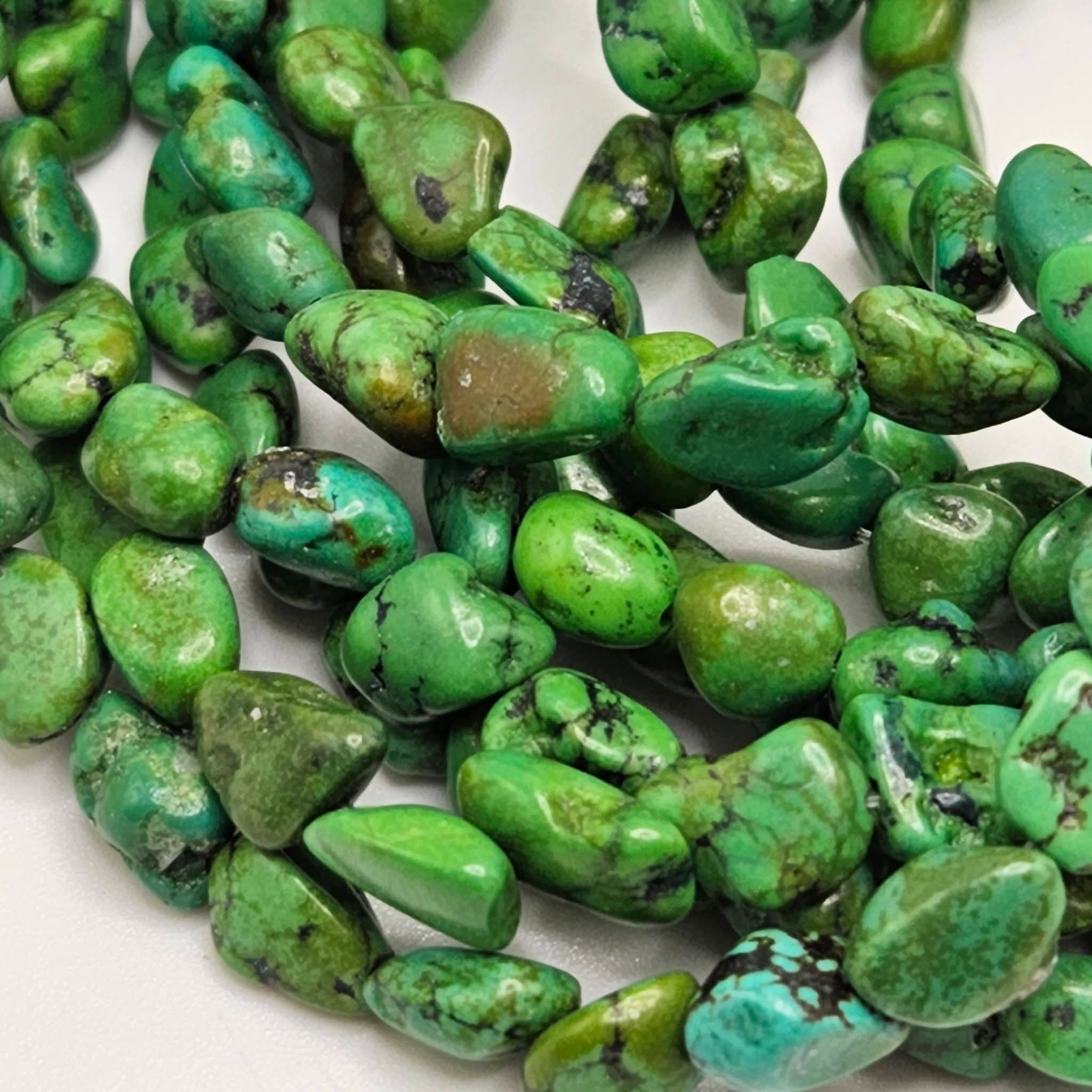 Genuine Lime Green Turquoise Nugget Beads 9x5mm 16" Strand | Black Matrix