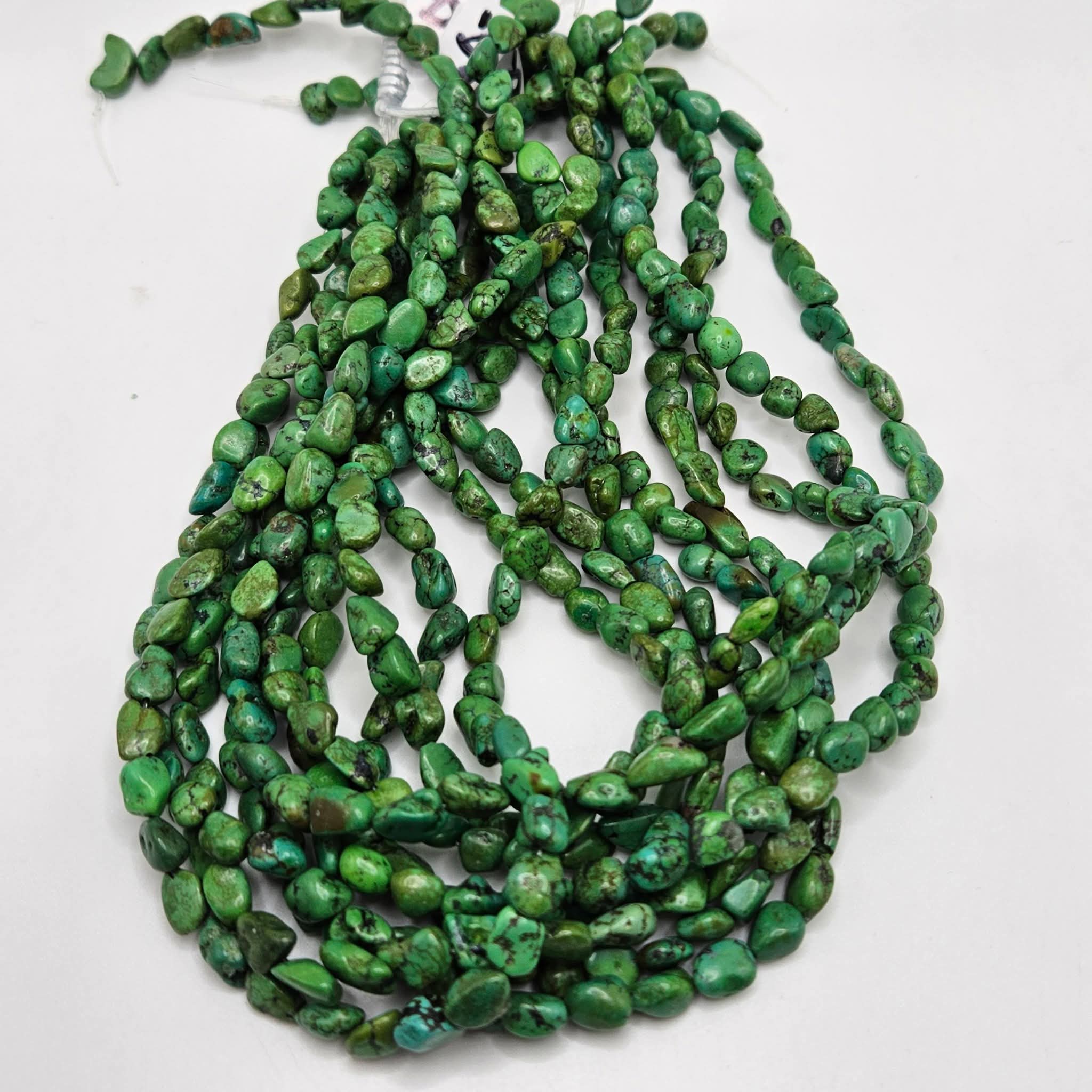 Genuine Lime Green Turquoise Nugget Beads 9x5mm 16" Strand | Black Matrix