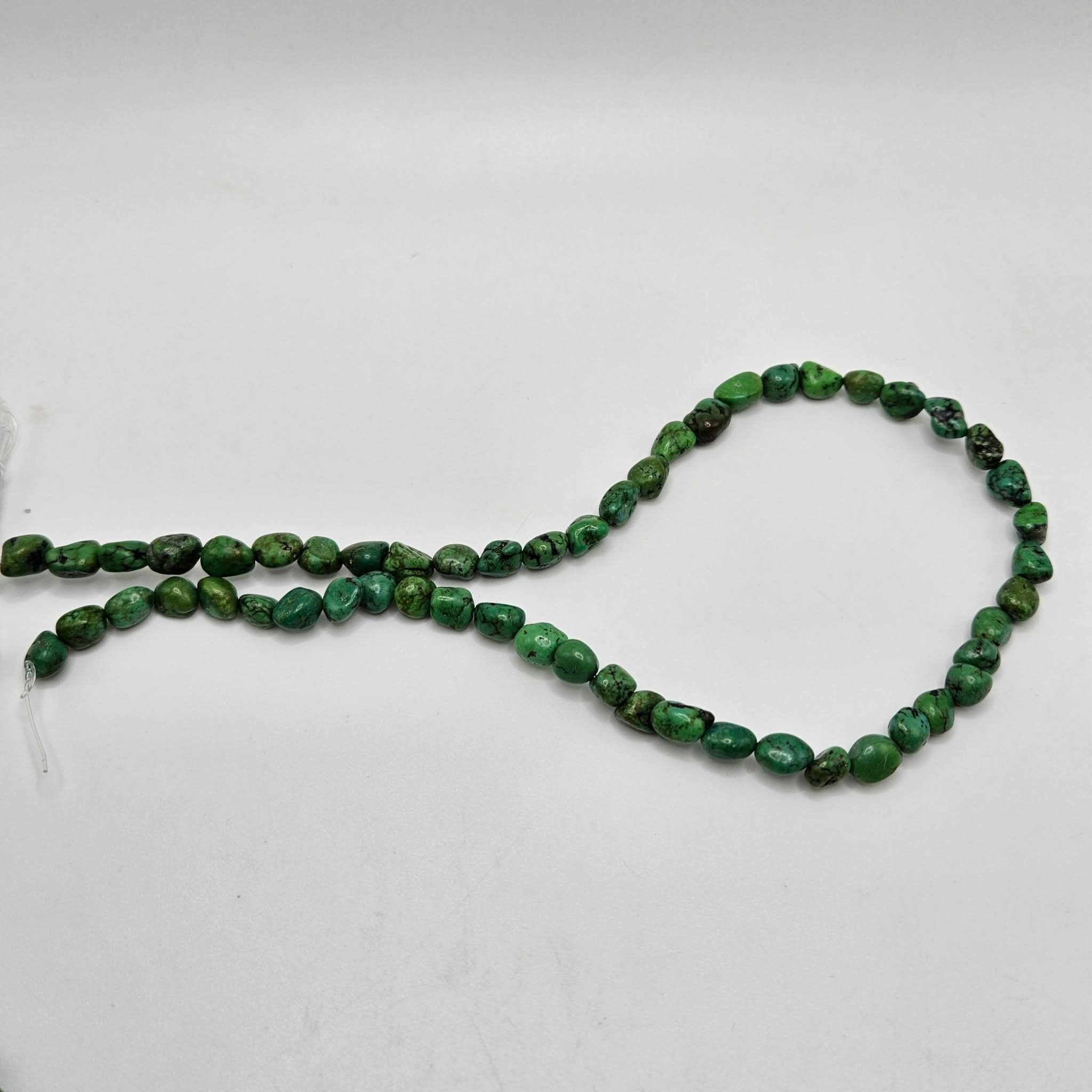Genuine Lime Green Turquoise Nugget Beads 9x5mm 16" Strand | Black Matrix