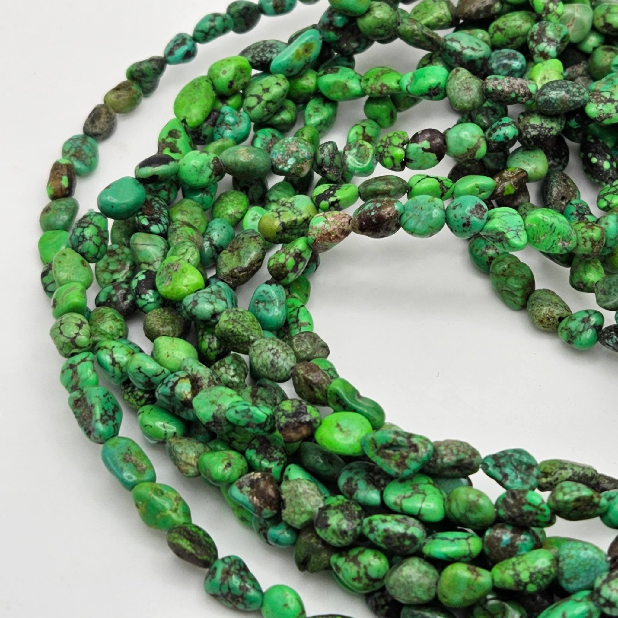 Rare Lime Green Turquoise Nugget Beads 9x5mm 16" Strand | Brown & Black Matrix