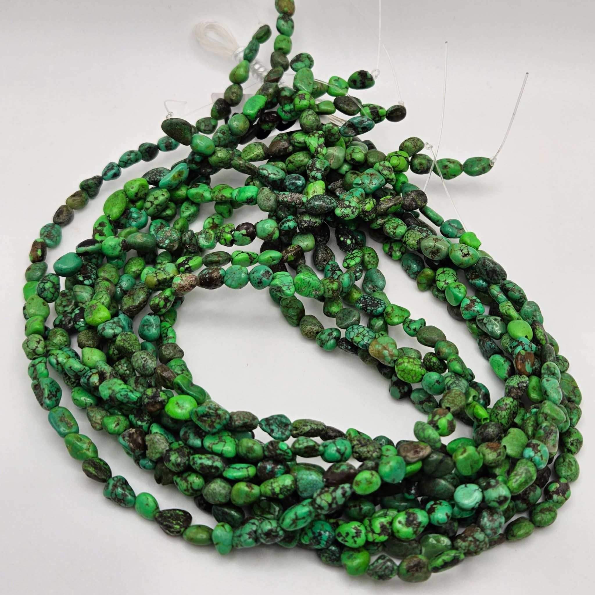 Rare Lime Green Turquoise Nugget Beads 9x5mm 16" Strand | Brown & Black Matrix