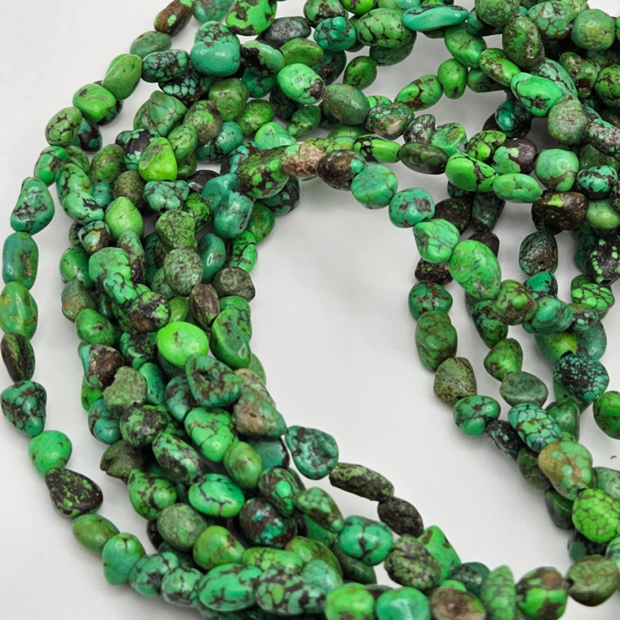 Rare Lime Green Turquoise Nugget Beads 9x5mm 16" Strand | Brown & Black Matrix