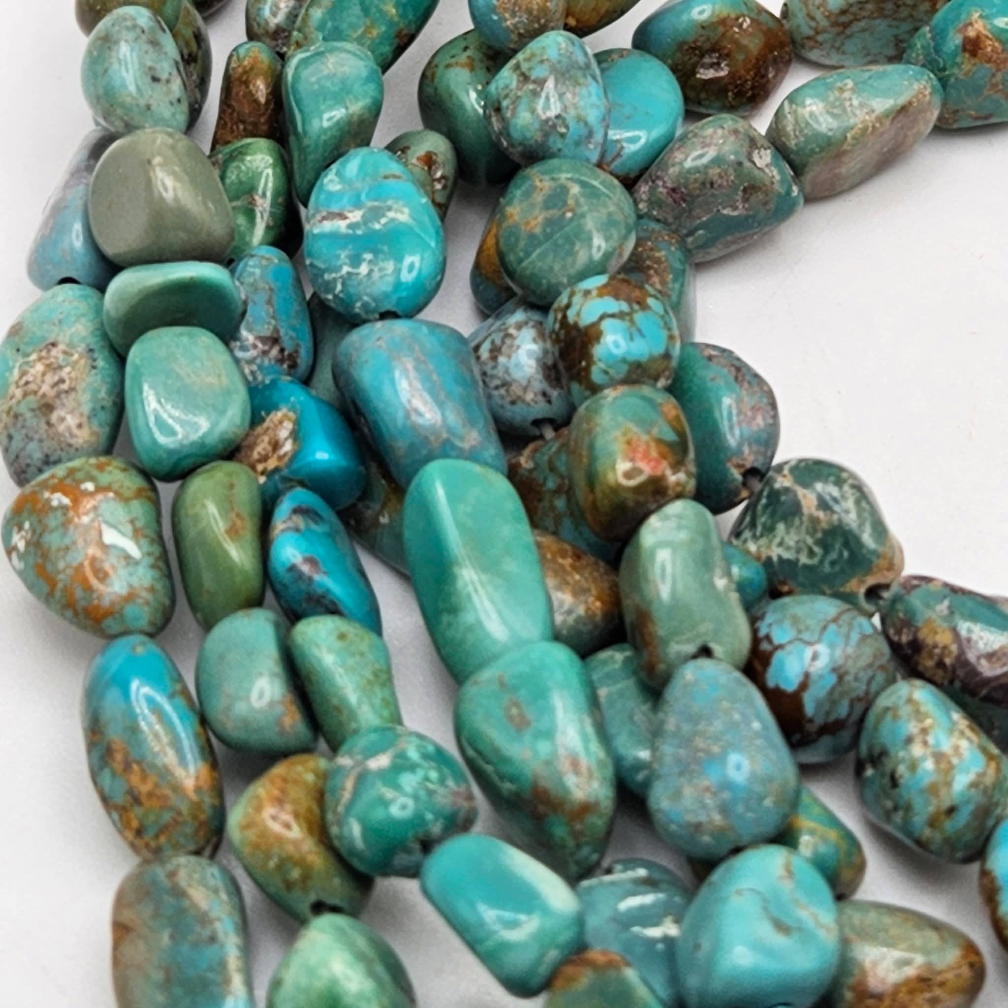 Genuine Turquoise Nugget Beads 10x8mm 16" Strand | Mixed Blue & Green with Copper-Brown Matrix