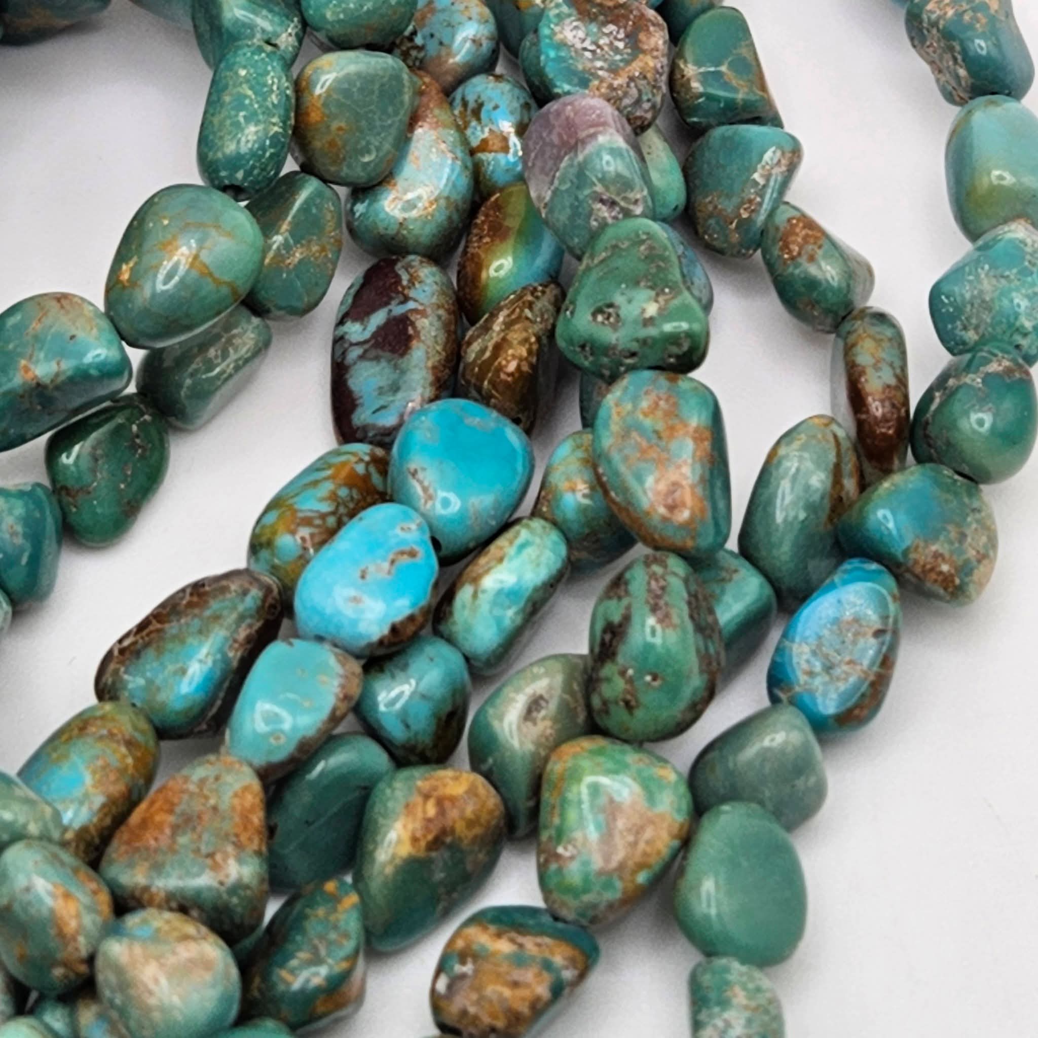 Genuine Turquoise Nugget Beads 10x8mm 16" Strand | Mixed Blue & Green with Copper-Brown Matrix