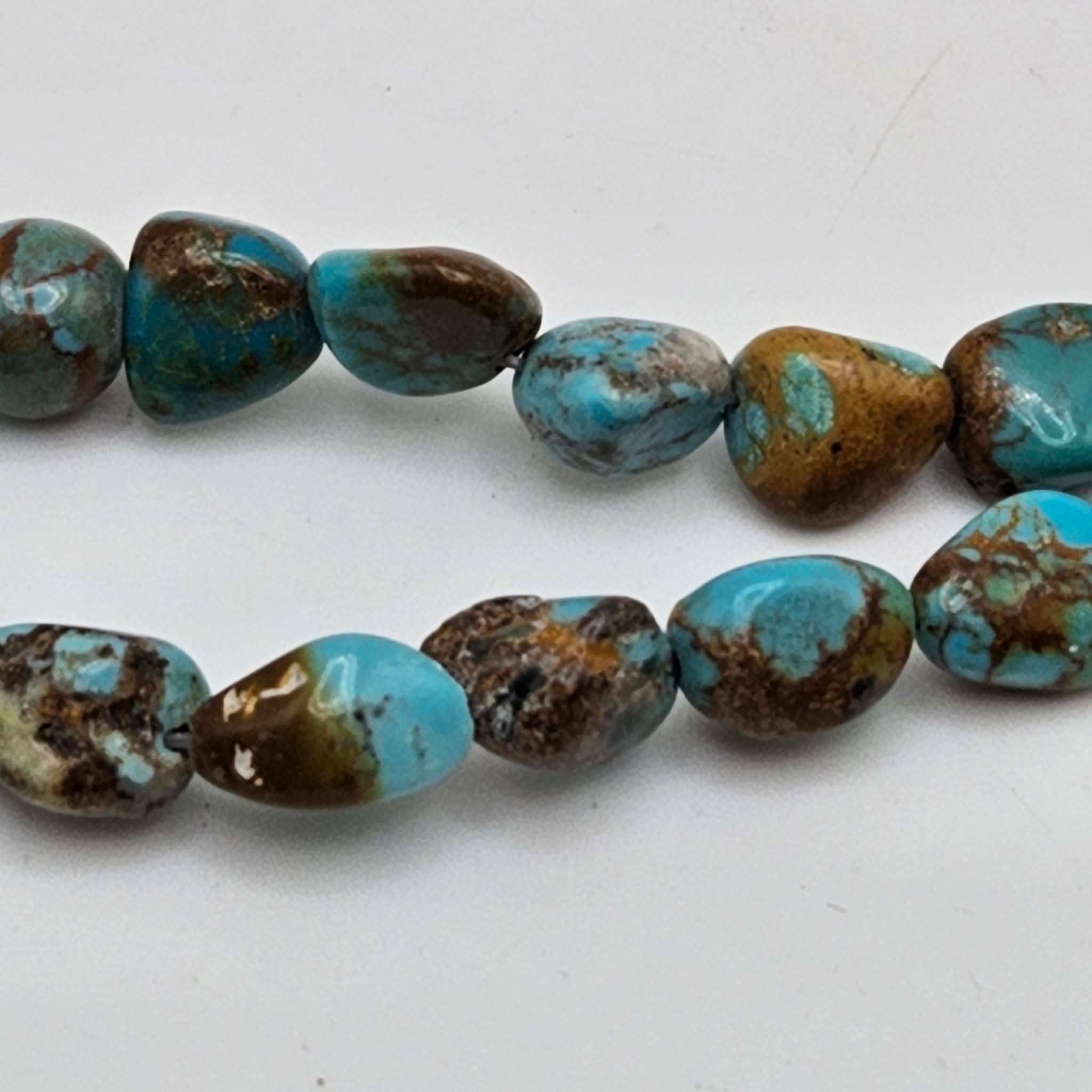 Genuine Turquoise Nugget Beads 10x8mm 16" Strand | Mixed Blue & Green with Copper-Brown Matrix
