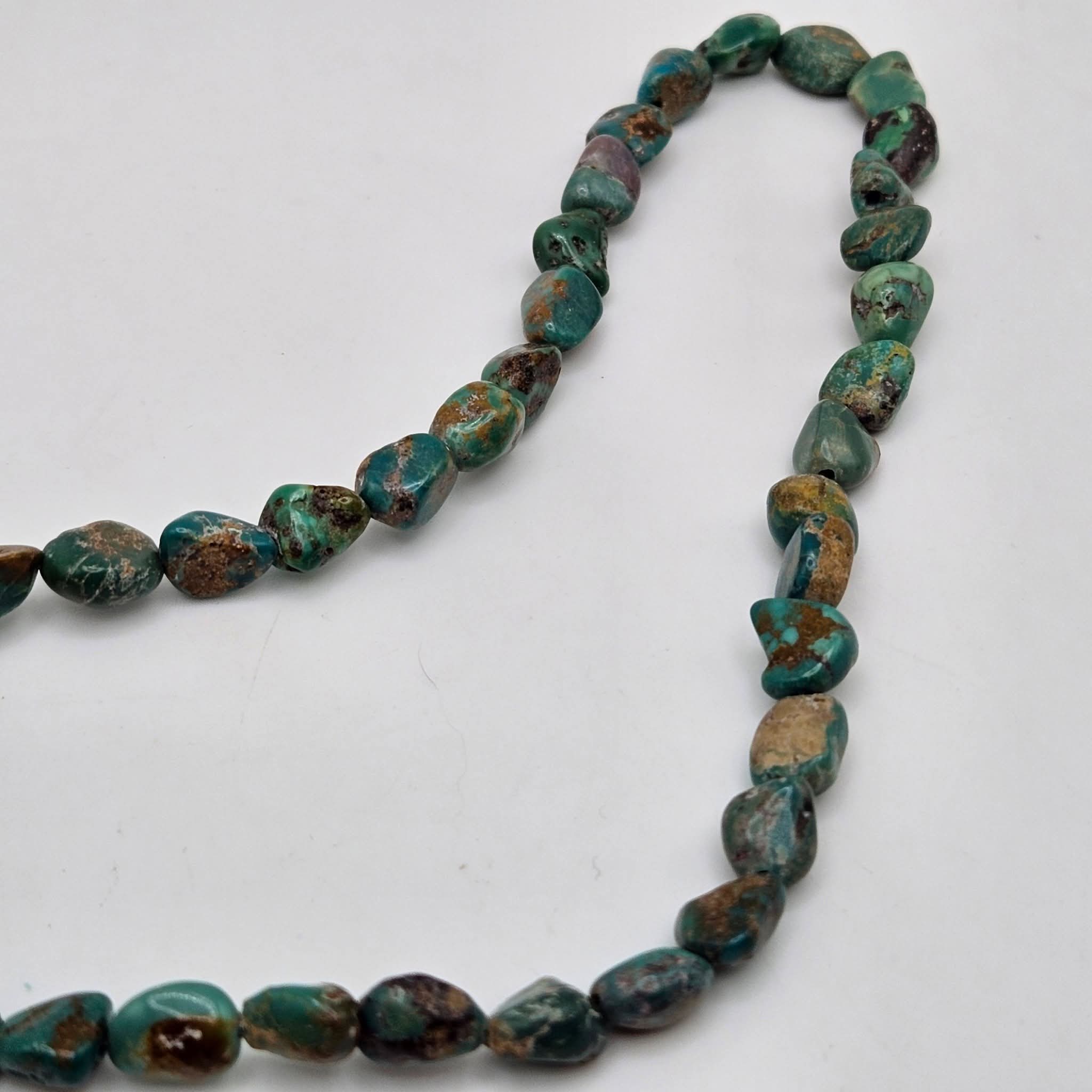 Genuine Turquoise Nugget Beads 10x8mm 16" Strand | Mixed Blue & Green with Copper-Brown Matrix