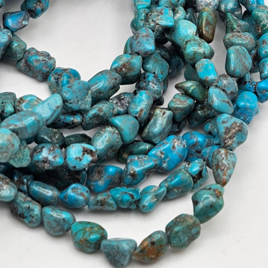 Genuine Blue Turquoise Nugget Beads 6x5mm 16" Strand | Brown & Black Matrix
