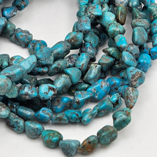 Genuine Blue Turquoise Nugget Beads 6x5mm 16" Strand | Brown & Black Matrix