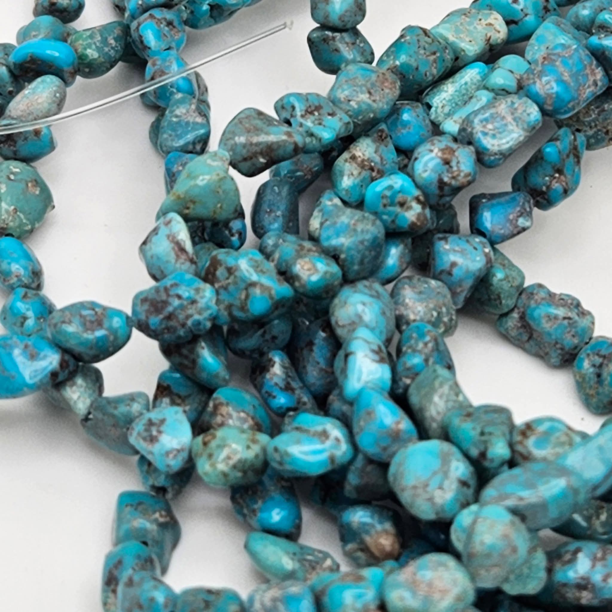 Genuine Blue Turquoise Nugget Beads 6x5mm 16" Strand | Brown & Black Matrix