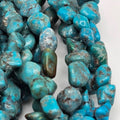 Genuine Blue Turquoise Nugget Beads 6x5mm 16" Strand | Brown & Black Matrix