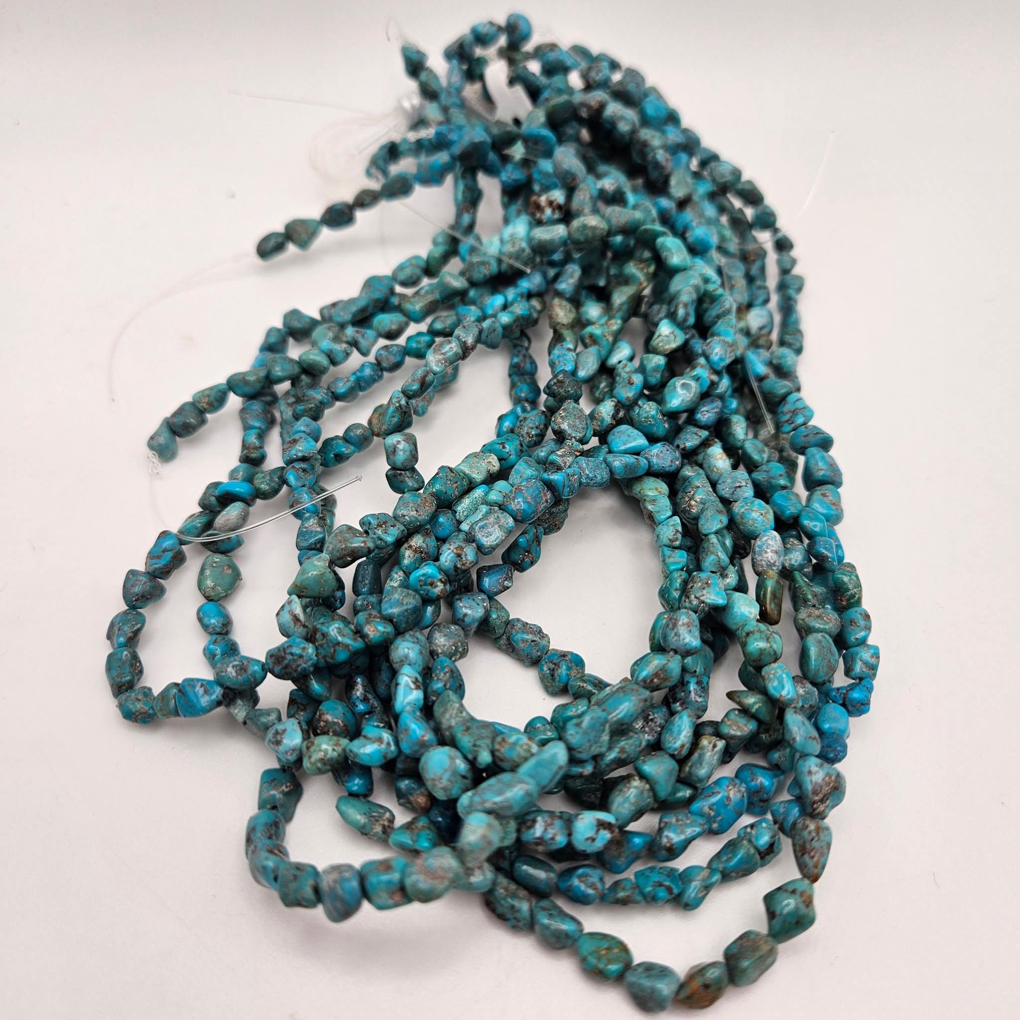 Genuine Blue Turquoise Nugget Beads 6x5mm 16" Strand | Brown & Black Matrix