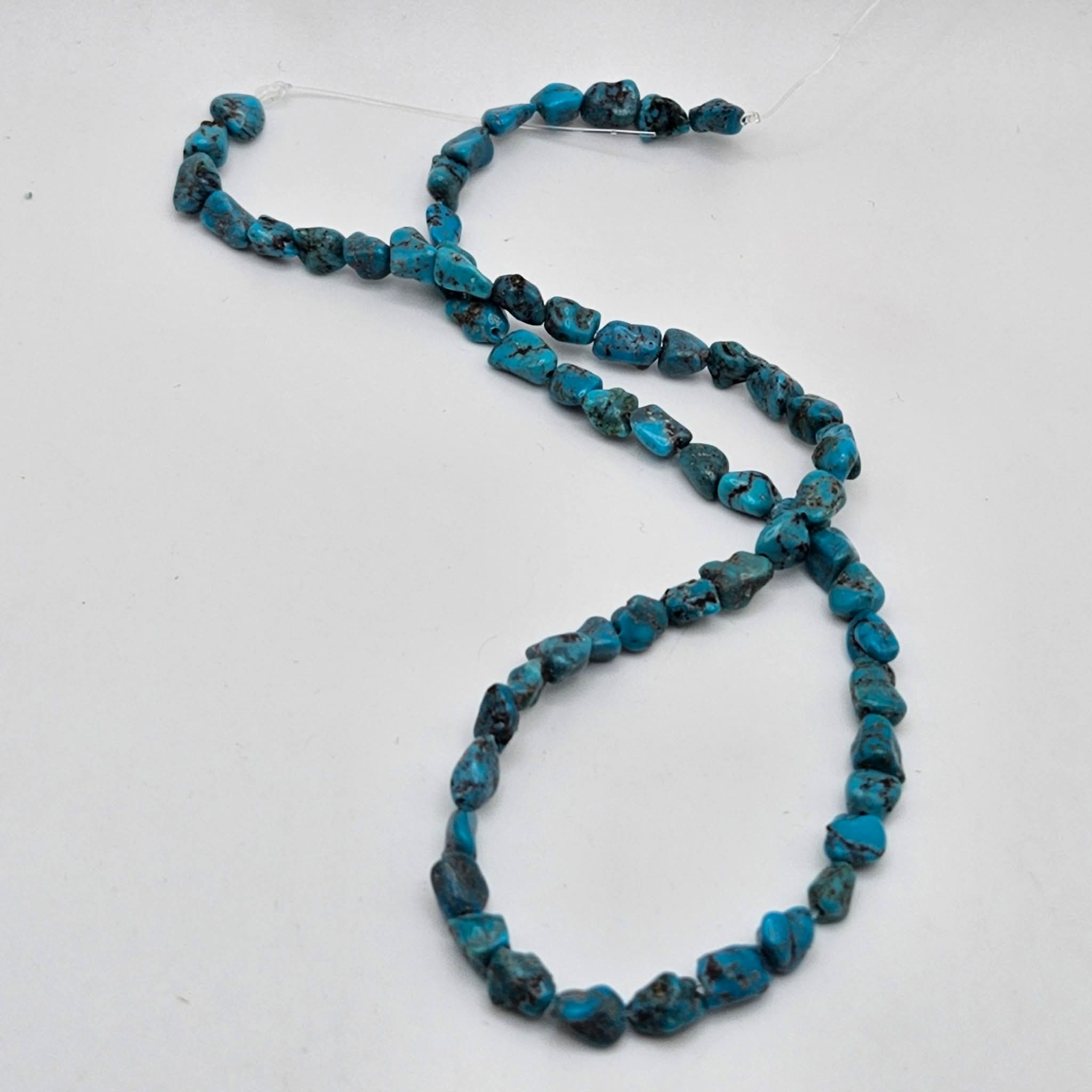 Genuine Blue Turquoise Nugget Beads 6x5mm 16" Strand | Brown & Black Matrix