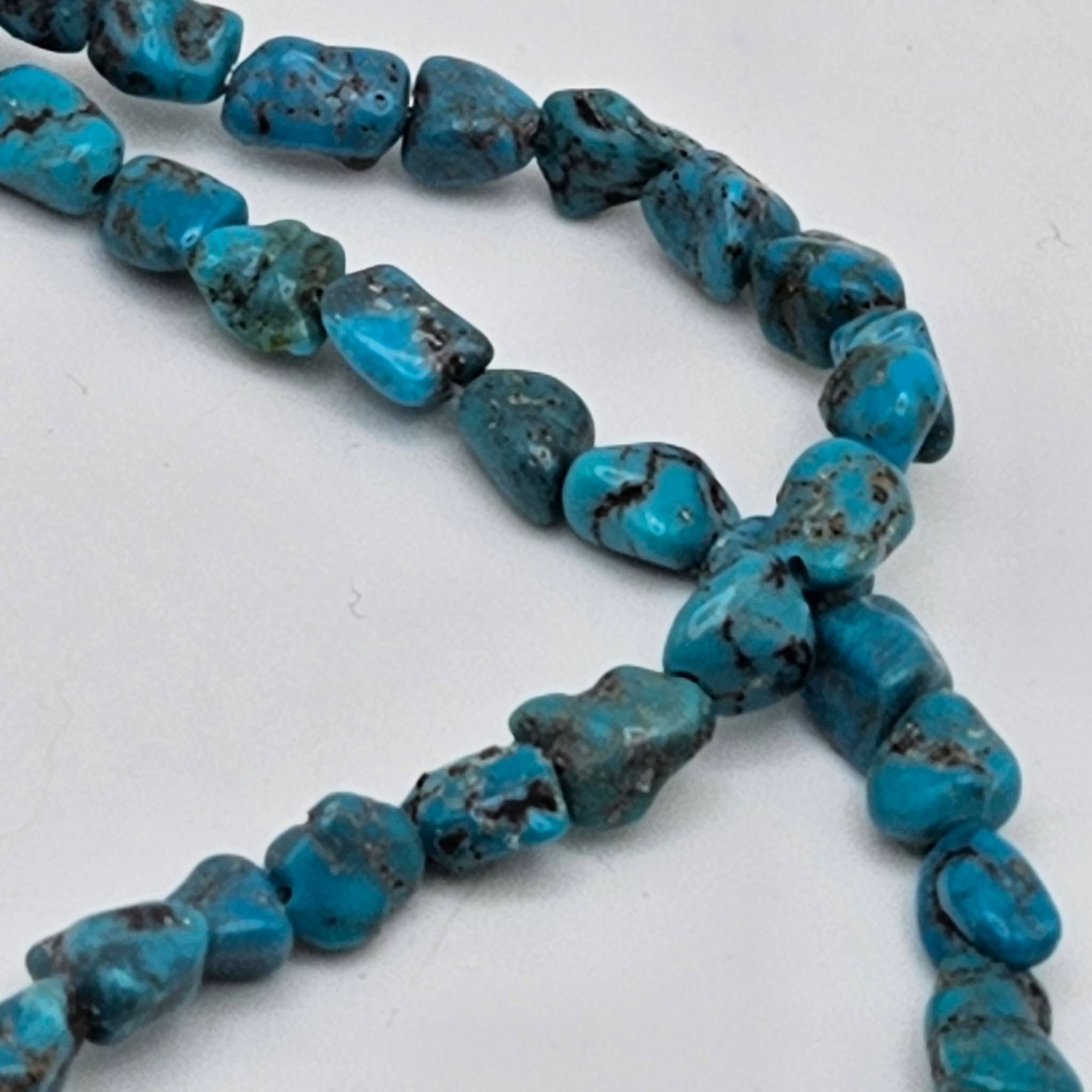 Genuine Blue Turquoise Nugget Beads 6x5mm 16" Strand | Brown & Black Matrix