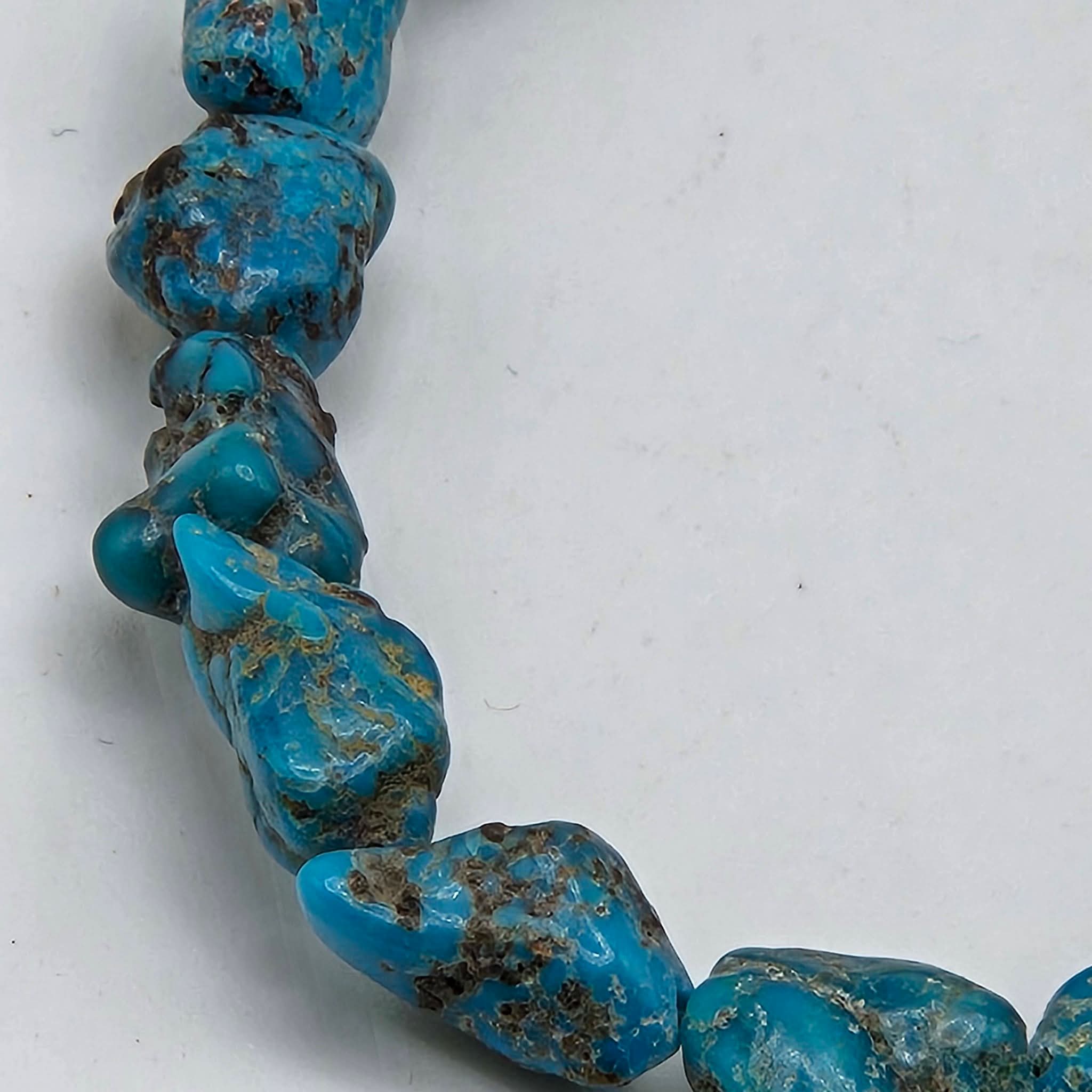 Genuine Deep Blue Turquoise Nugget Beads 12x7mm 16" Strand | Black & Brown Matrix