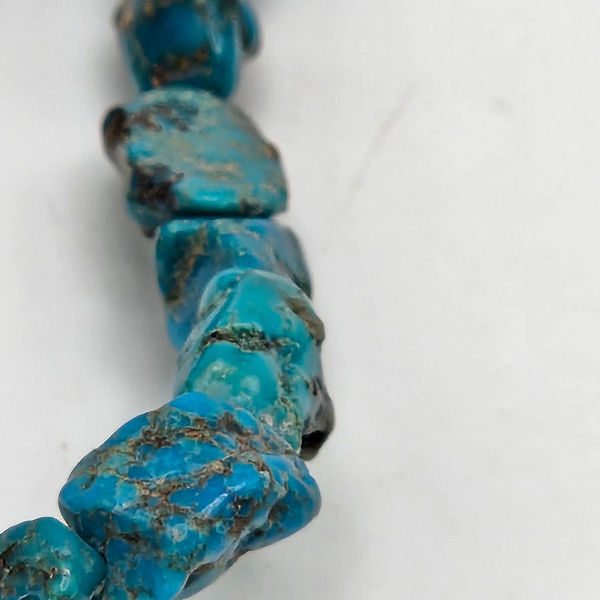 Genuine Deep Blue Turquoise Nugget Beads 12x7mm 16" Strand | Black & Brown Matrix