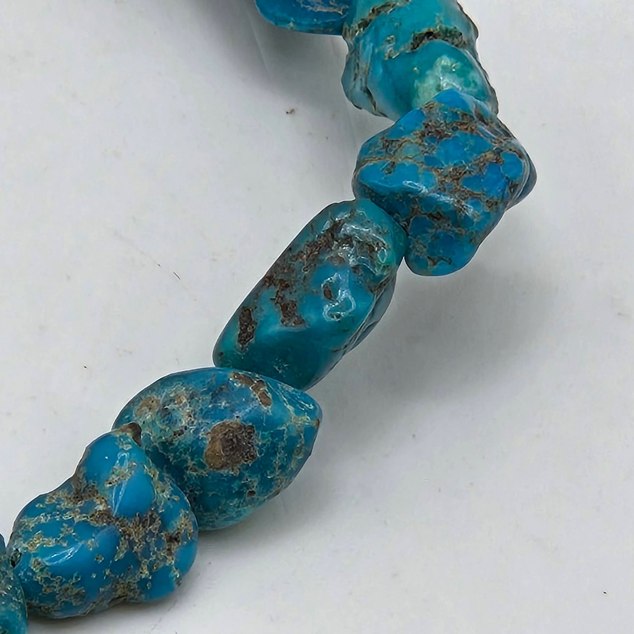 Genuine Deep Blue Turquoise Nugget Beads 12x7mm 16" Strand | Black & Brown Matrix