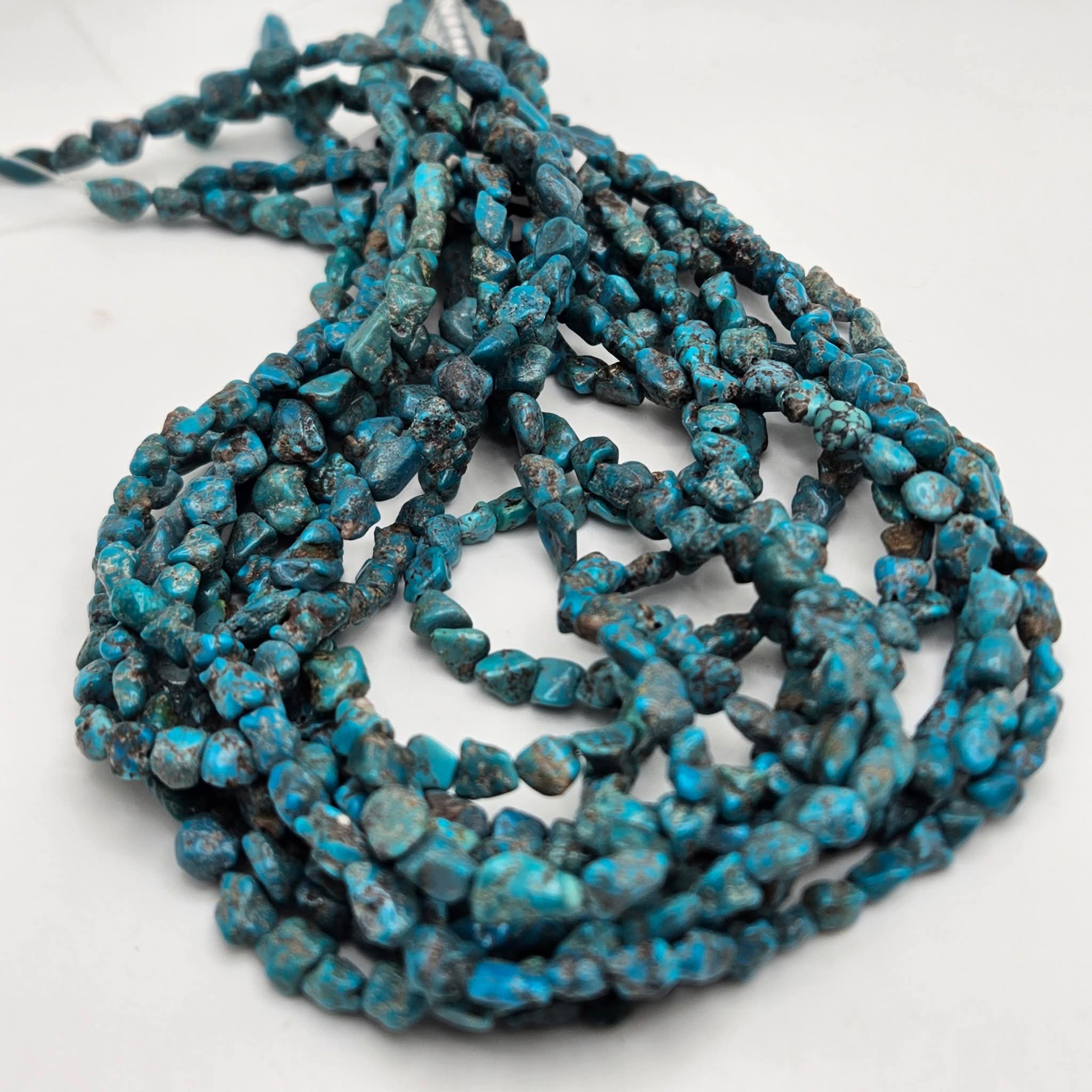 Genuine Deep Blue Turquoise Nugget Beads 12x7mm 16" Strand | Black & Brown Matrix