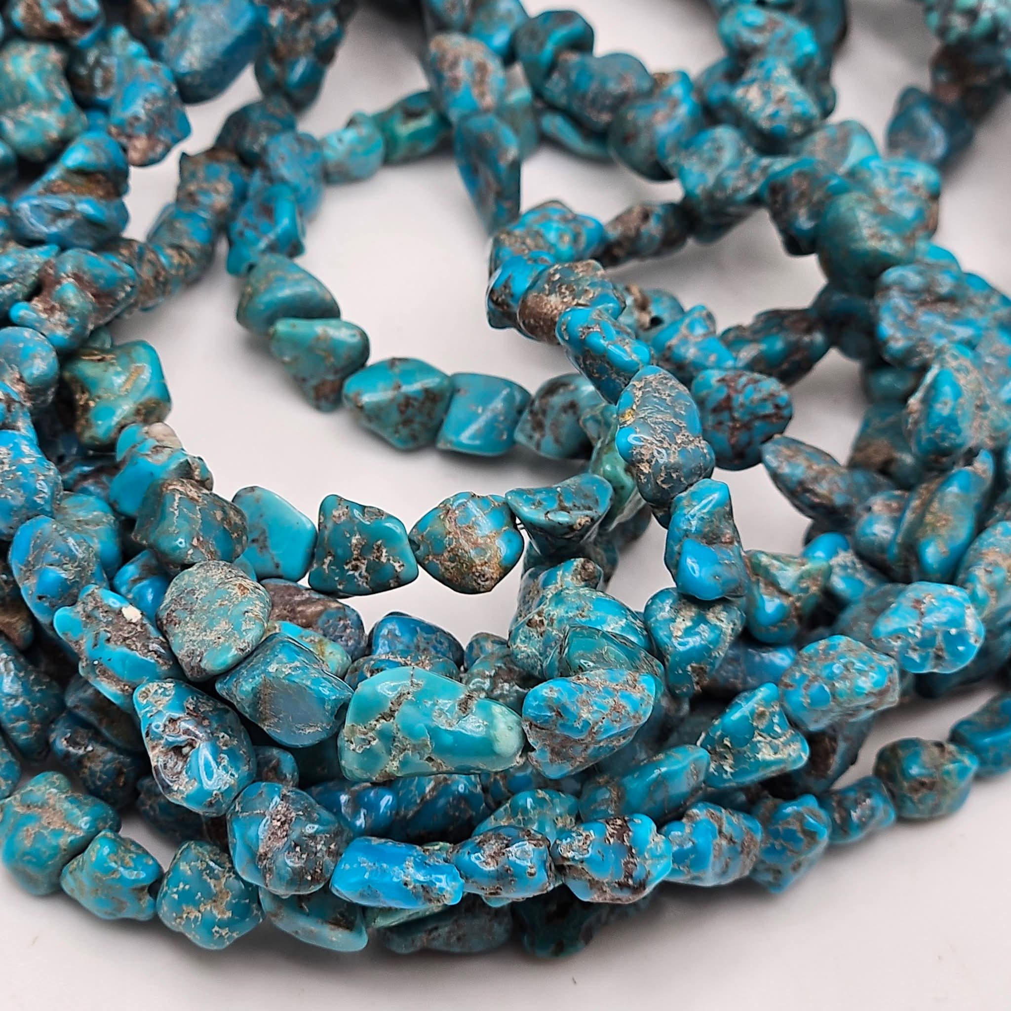Genuine Deep Blue Turquoise Nugget Beads 12x7mm 16" Strand | Black & Brown Matrix