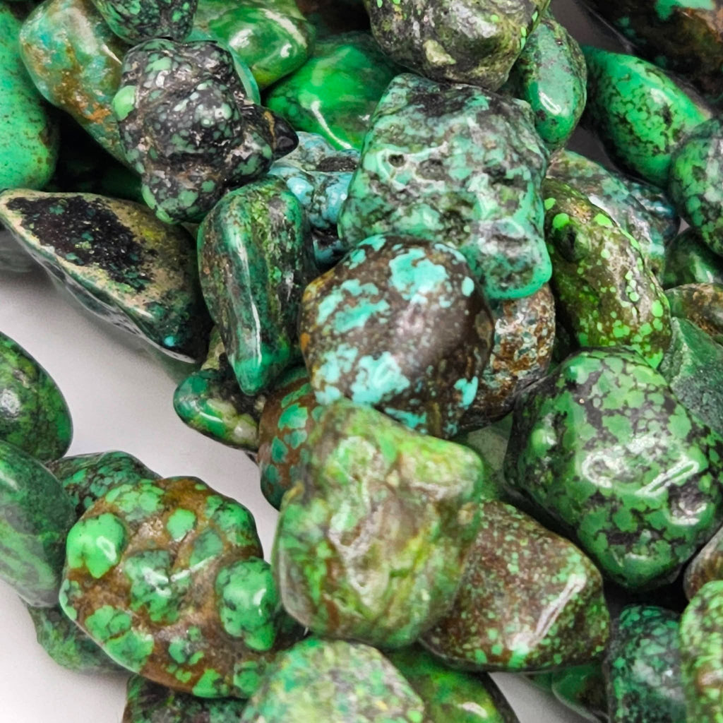 Large Genuine Green Turquoise Nugget Beads - Rare 16mm Premium 16" Strand