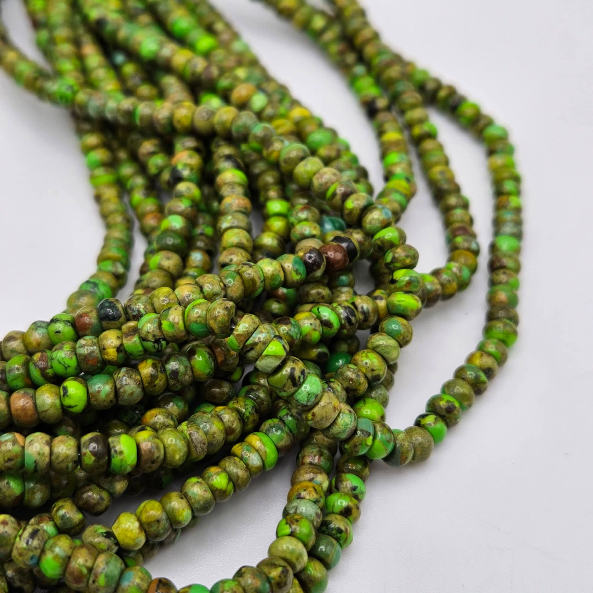 Genuine Green Turquoise Tire Beads 4x3mm 16" Strand | Bronze Matrix