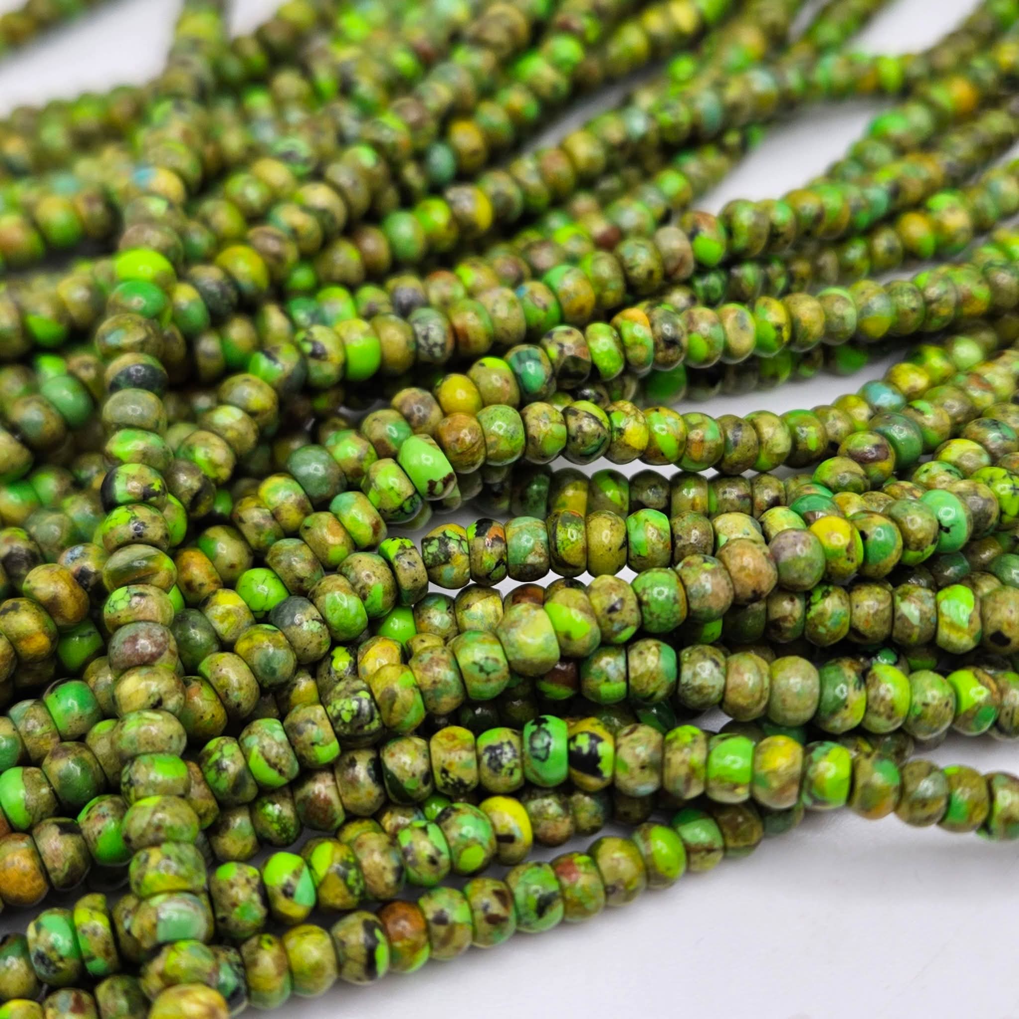 Genuine Green Turquoise Tire Beads 4x3mm 16" Strand | Bronze Matrix