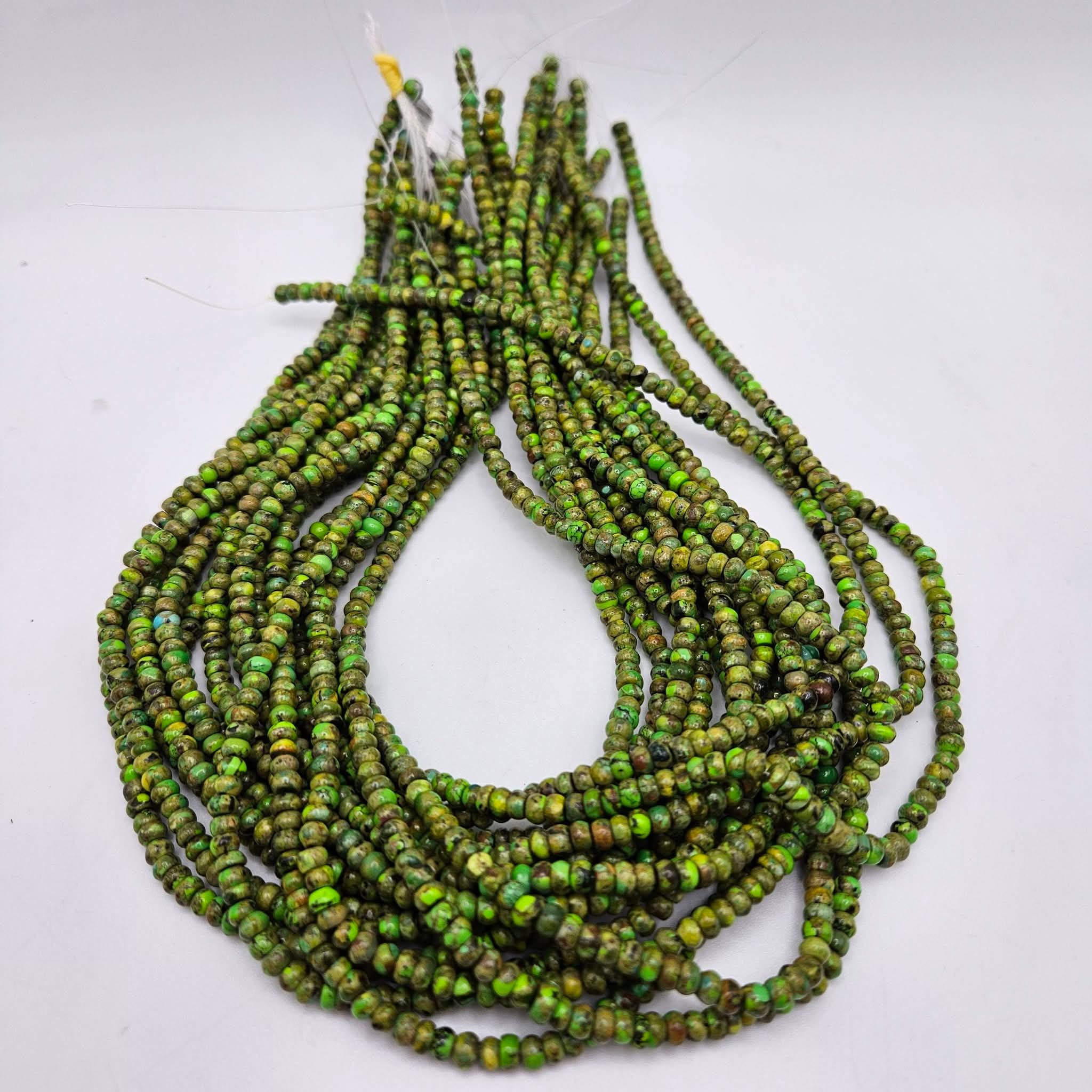Genuine Green Turquoise Tire Beads 4x3mm 16" Strand | Bronze Matrix