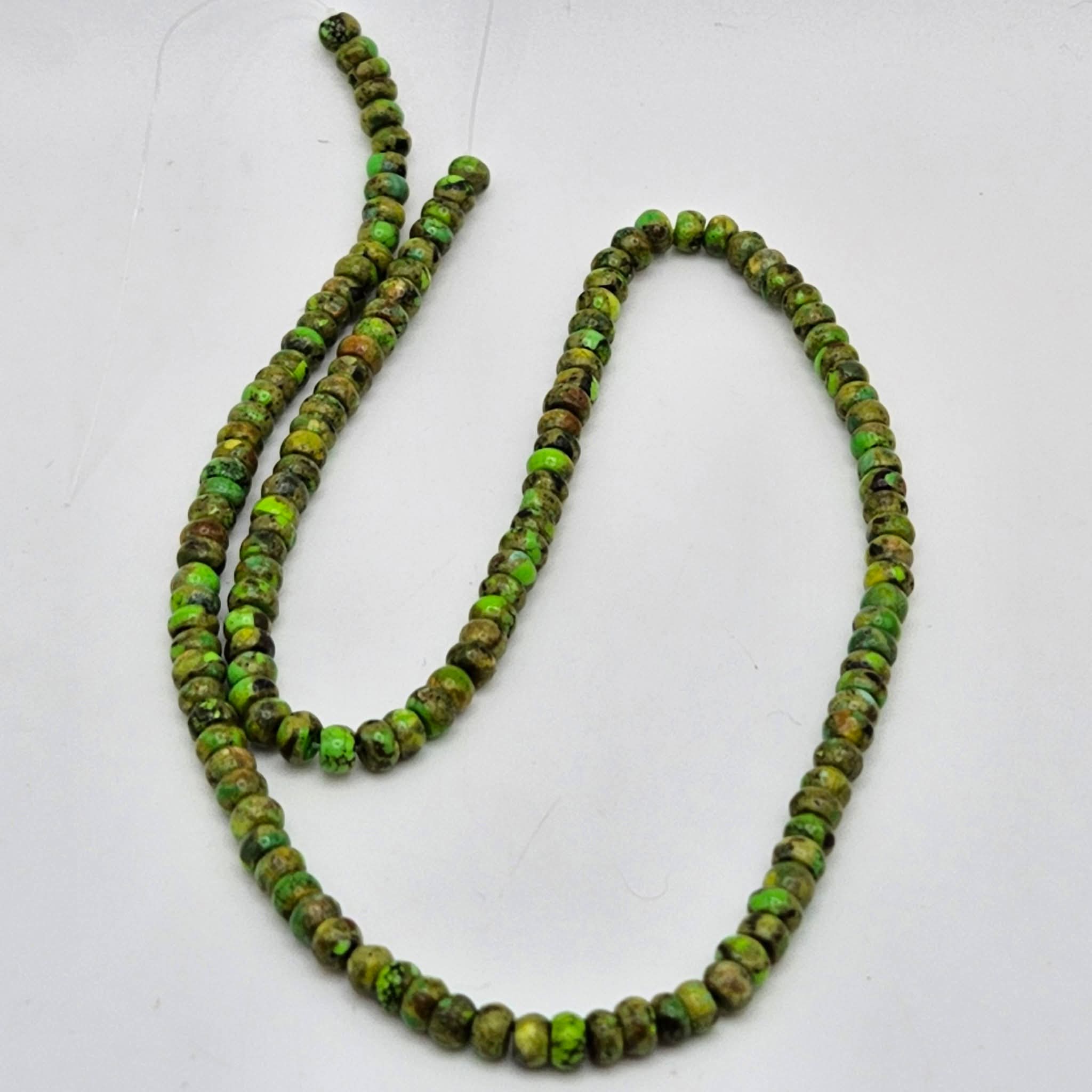 Genuine Green Turquoise Tire Beads 4x3mm 16" Strand | Bronze Matrix