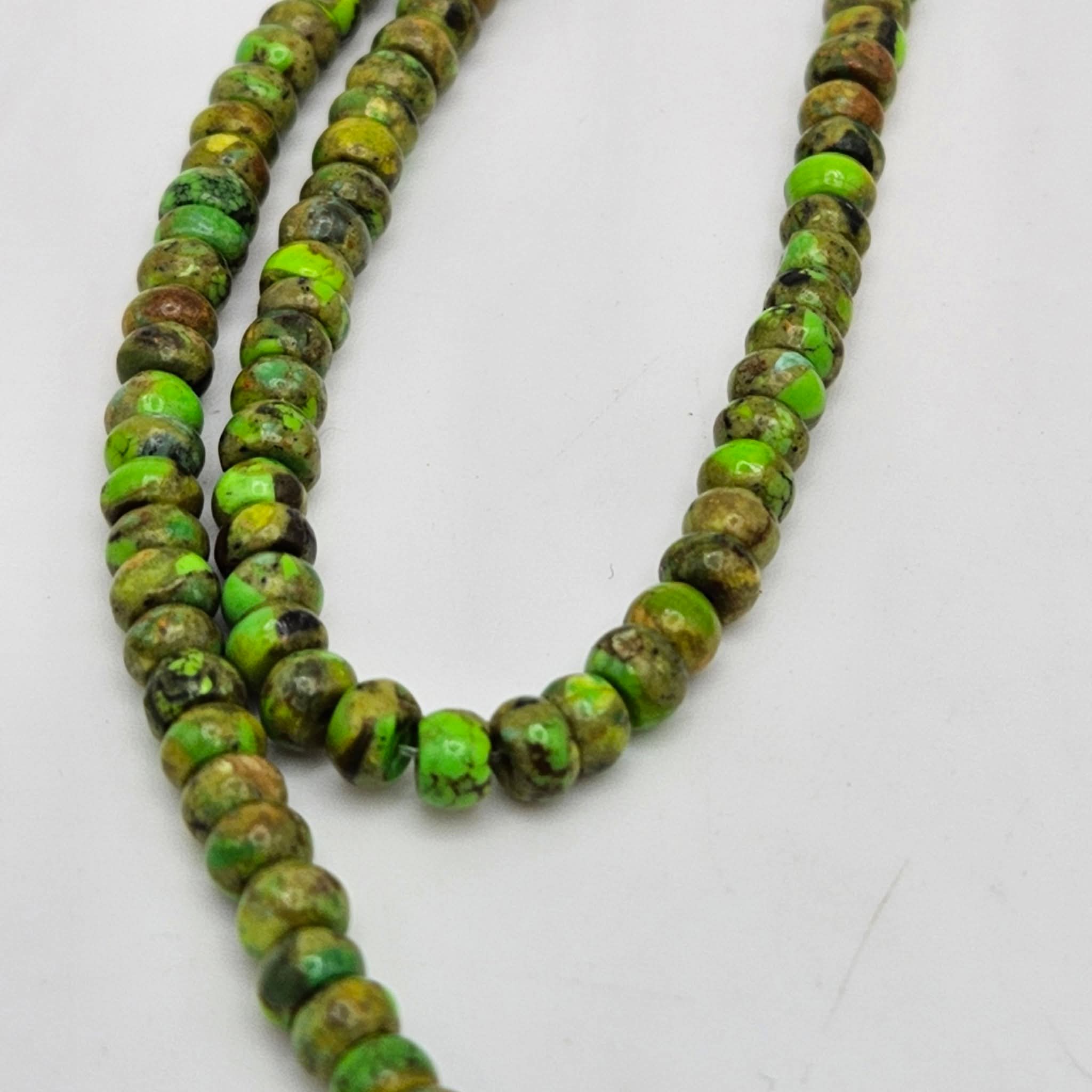 Genuine Green Turquoise Tire Beads 4x3mm 16" Strand | Bronze Matrix