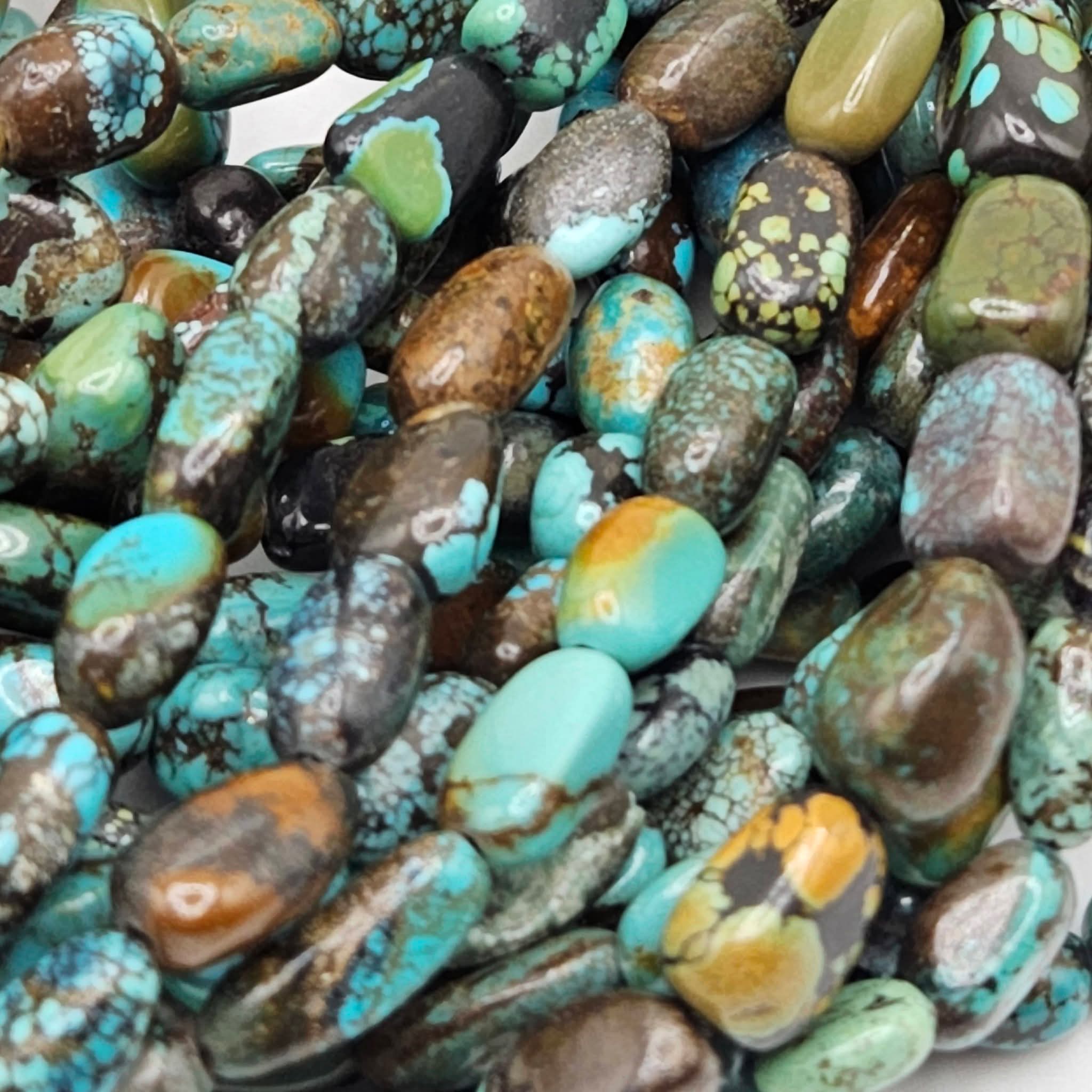 Genuine Multi-Color Turquoise Beads 11x5mm 16" Strand | Blue & Green Mix
