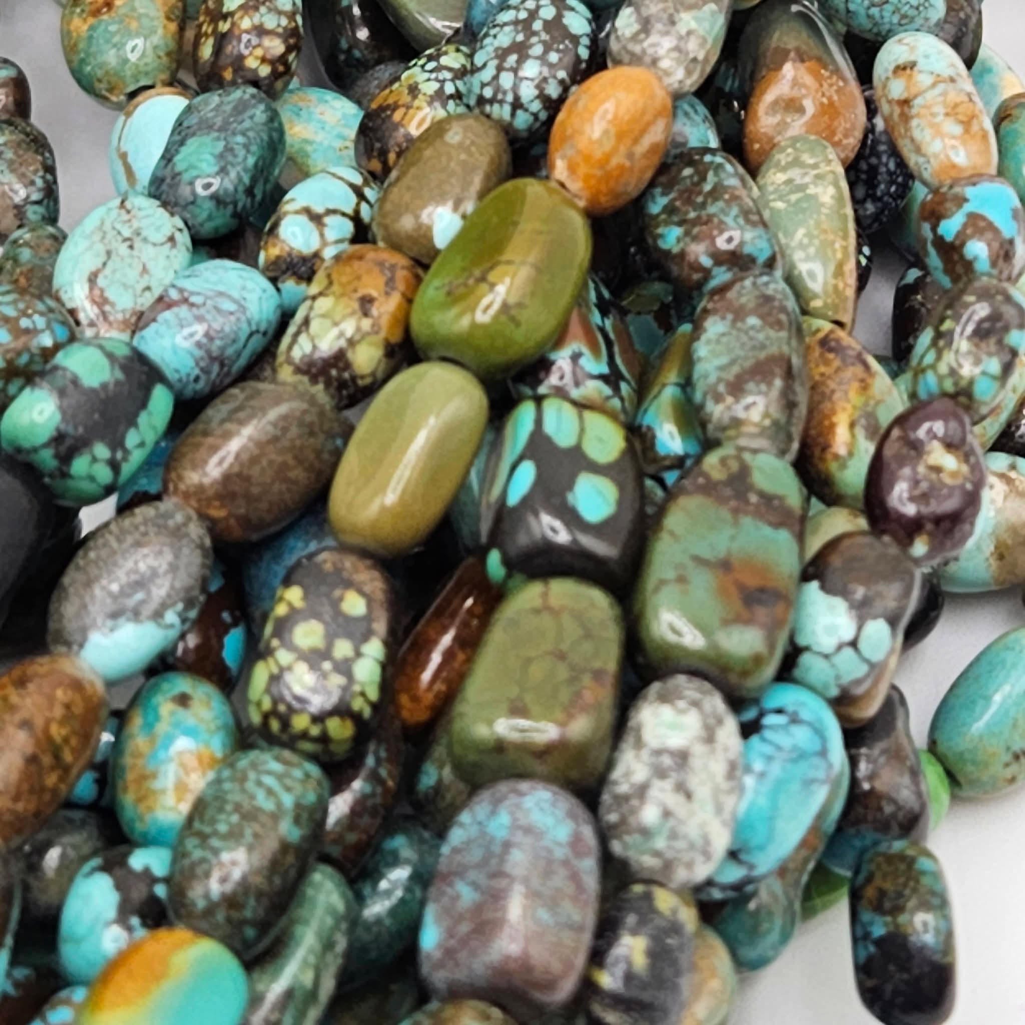 Genuine Multi-Color Turquoise Beads 11x5mm 16" Strand | Blue & Green Mix