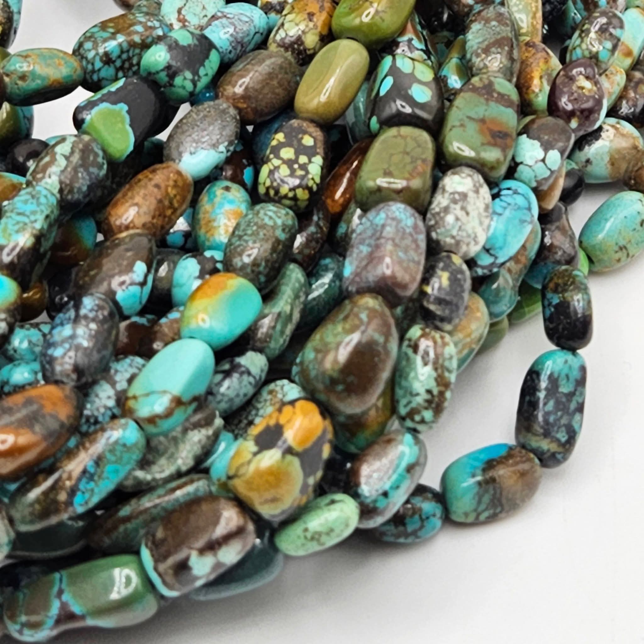 Genuine Multi-Color Turquoise Beads 11x5mm 16" Strand | Blue & Green Mix