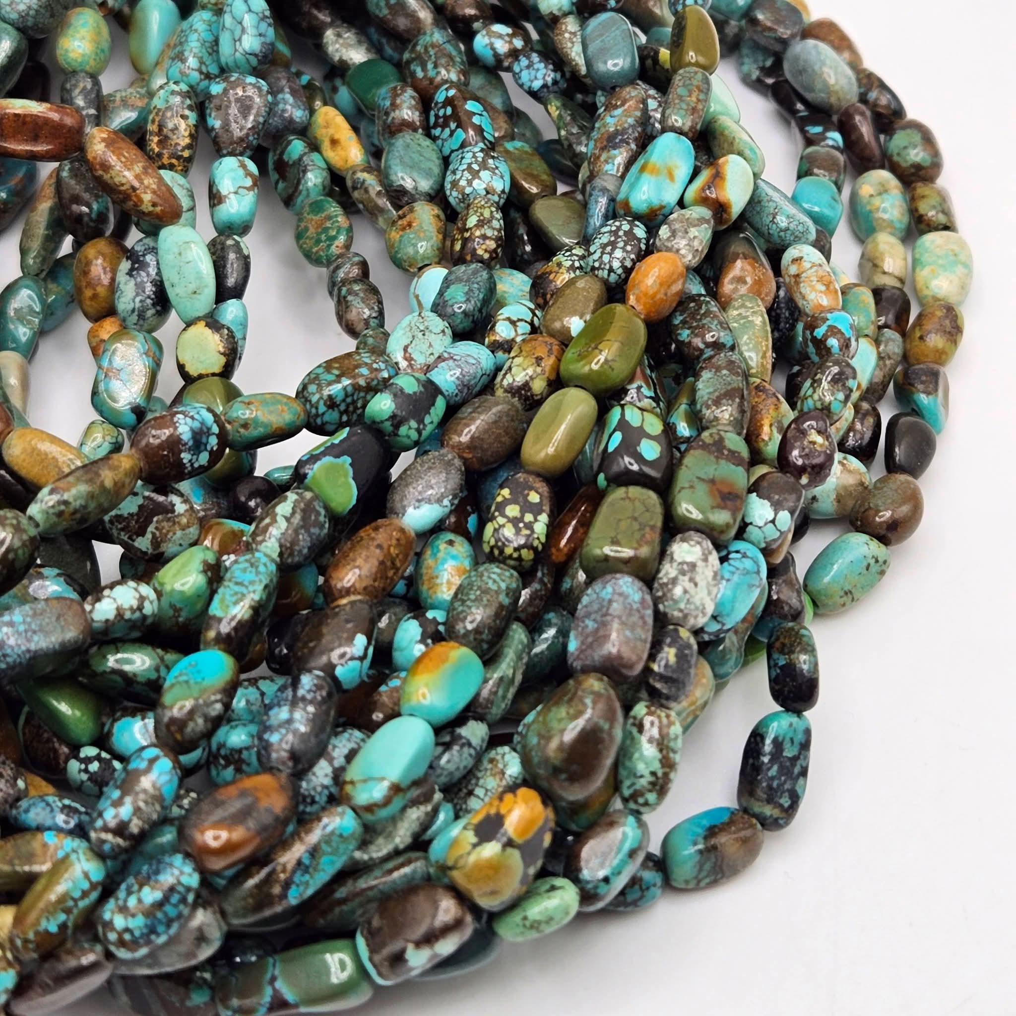 Genuine Multi-Color Turquoise Beads 11x5mm 16" Strand | Blue & Green Mix