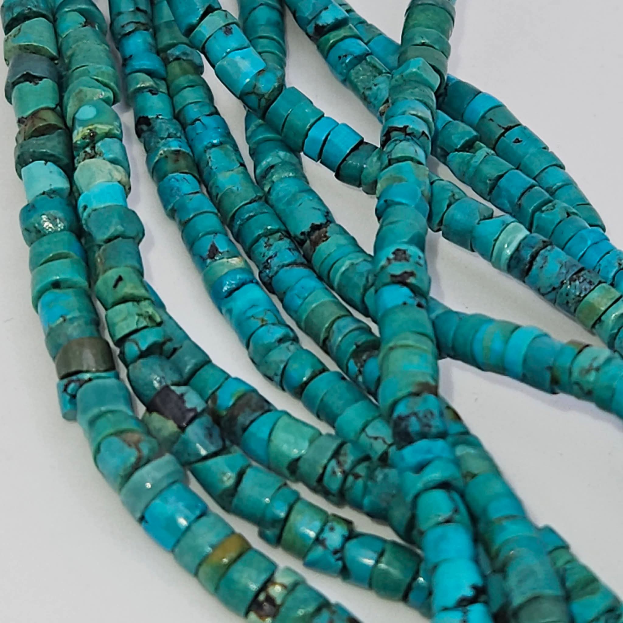 Genuine Blue Turquoise Small Heishi Beads - 3-4mm Delicate 15.5" Strand