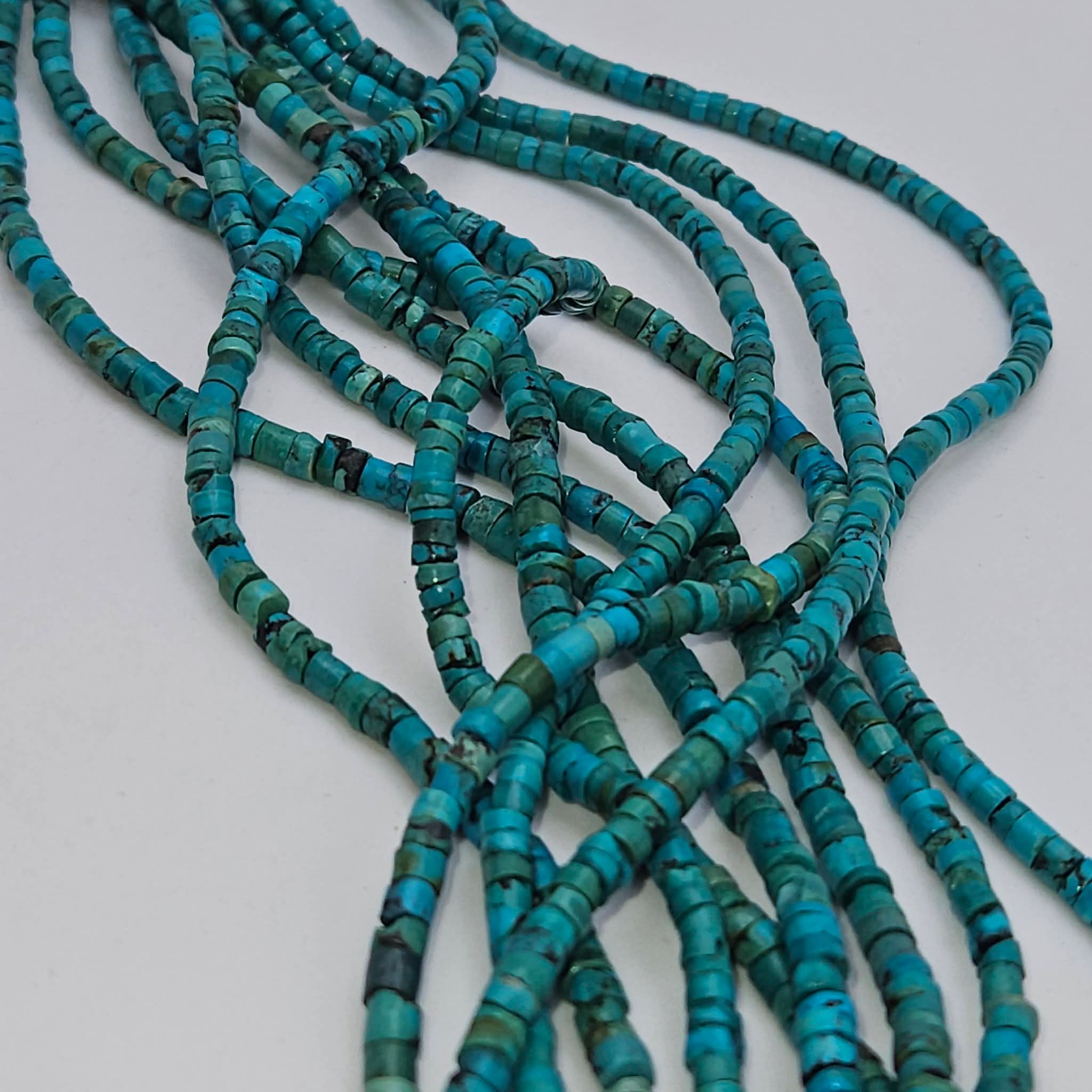 Genuine Blue Turquoise Small Heishi Beads - 3-4mm Delicate 15.5" Strand