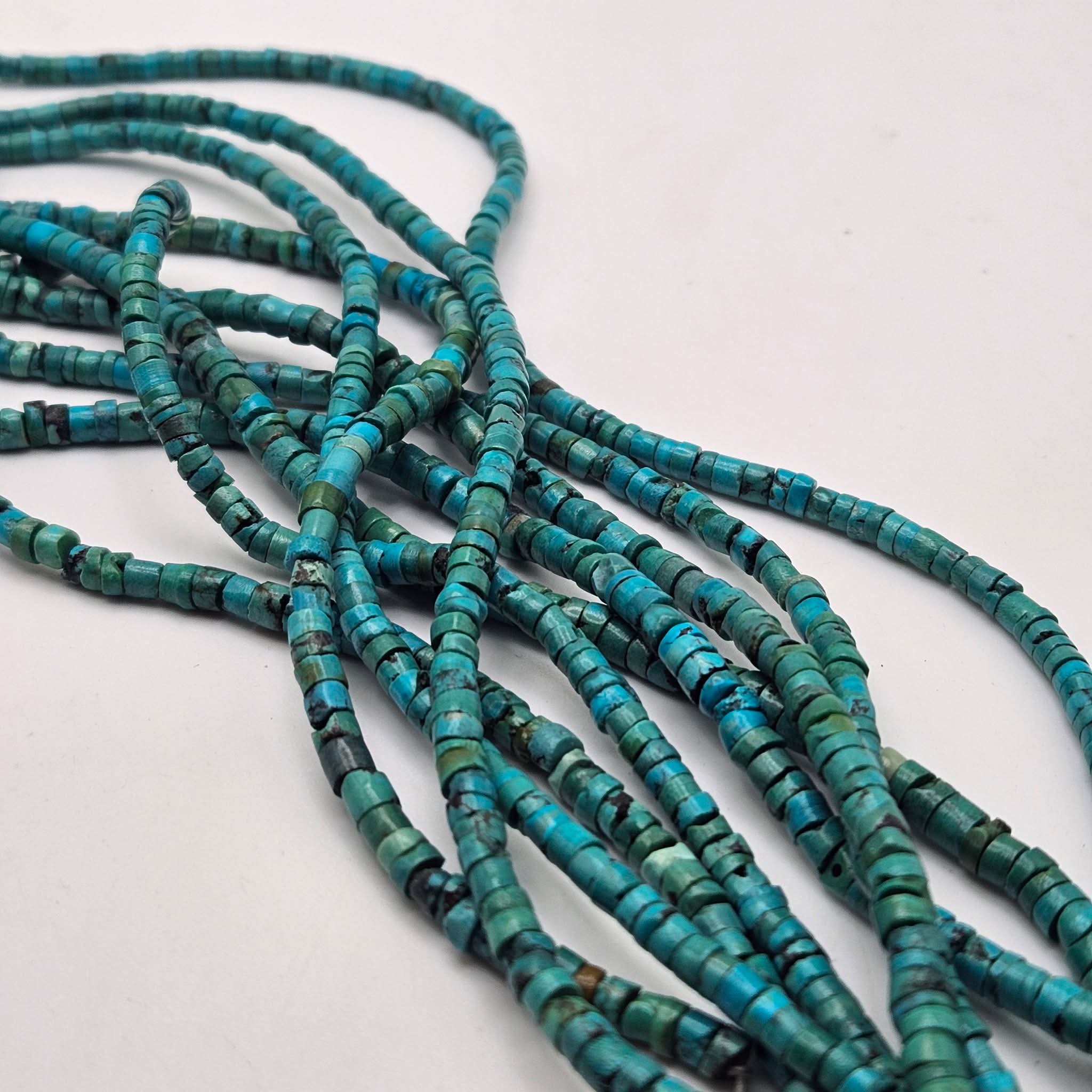 Genuine Blue Turquoise Small Heishi Beads - 3-4mm Delicate 15.5" Strand