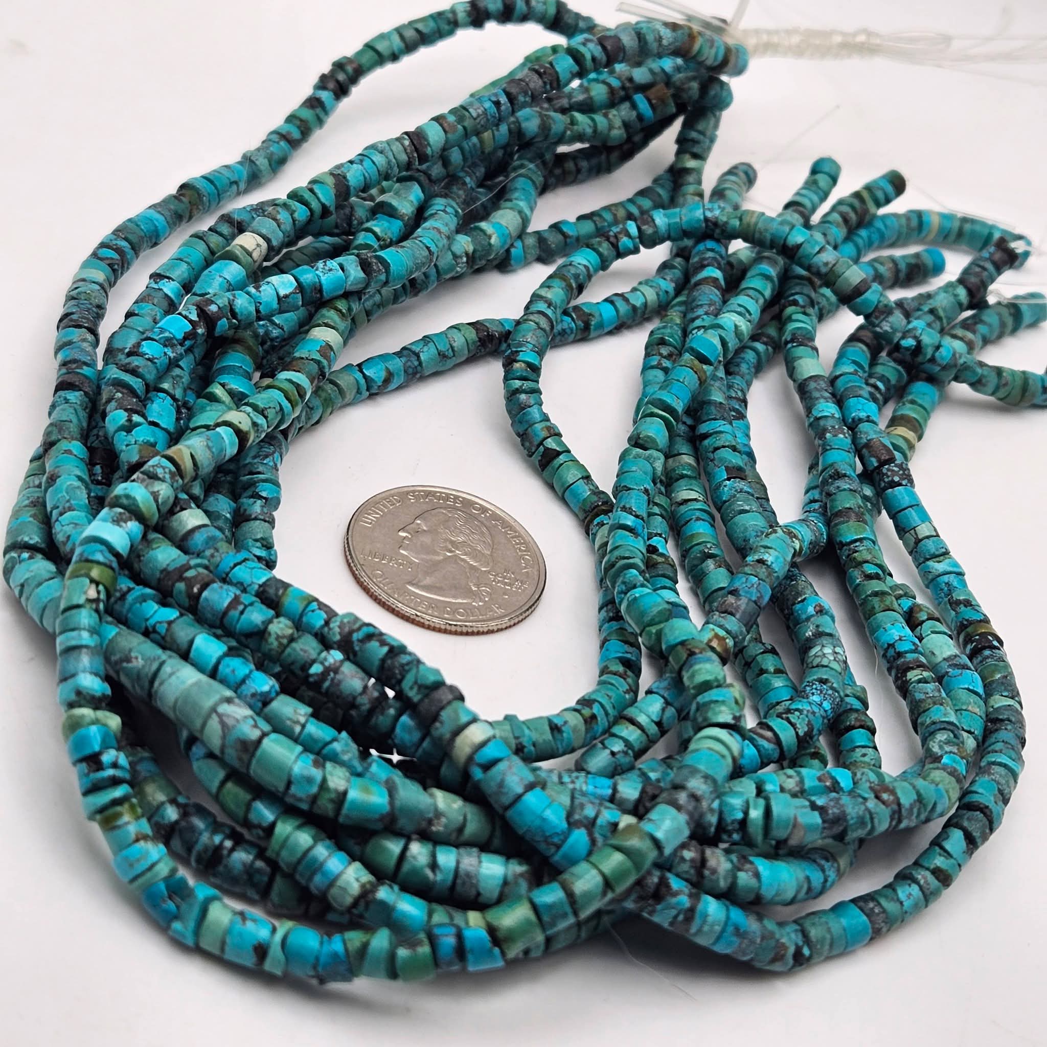 Genuine Blue Turquoise Medium Heishi Beads - 4.4mm Classic 16" Strand