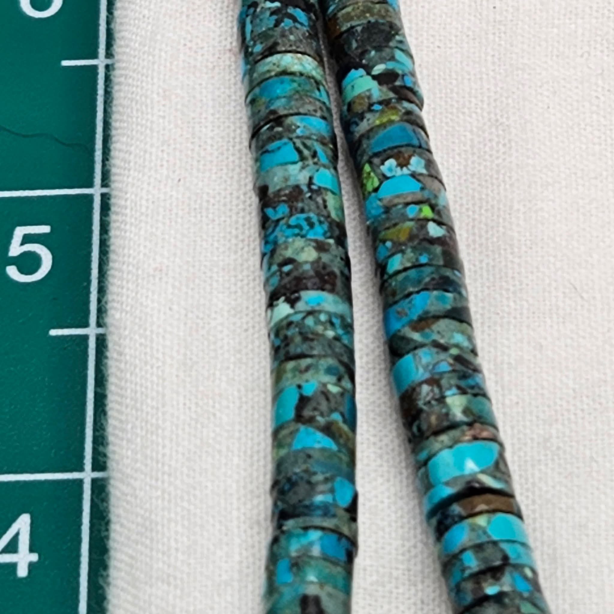 Genuine Deep Blue Turquoise Heishi Beads - Brown Matrix 6mm 16" Strand